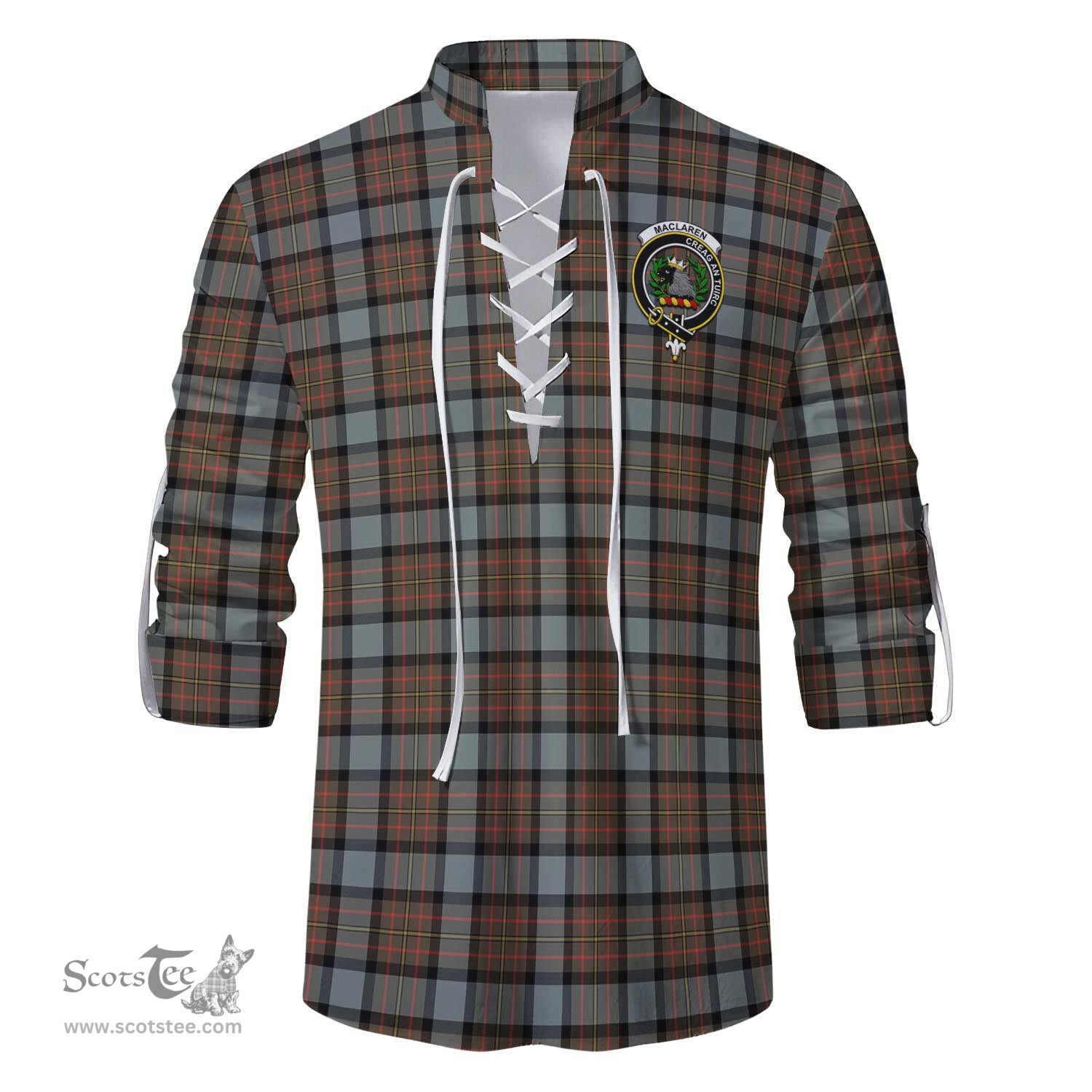 ScotsTee Shop Scottish MacLaren Weathered Clan Crest Tartan Mens Scottish Jacobite Ghillie Casual Shirt
