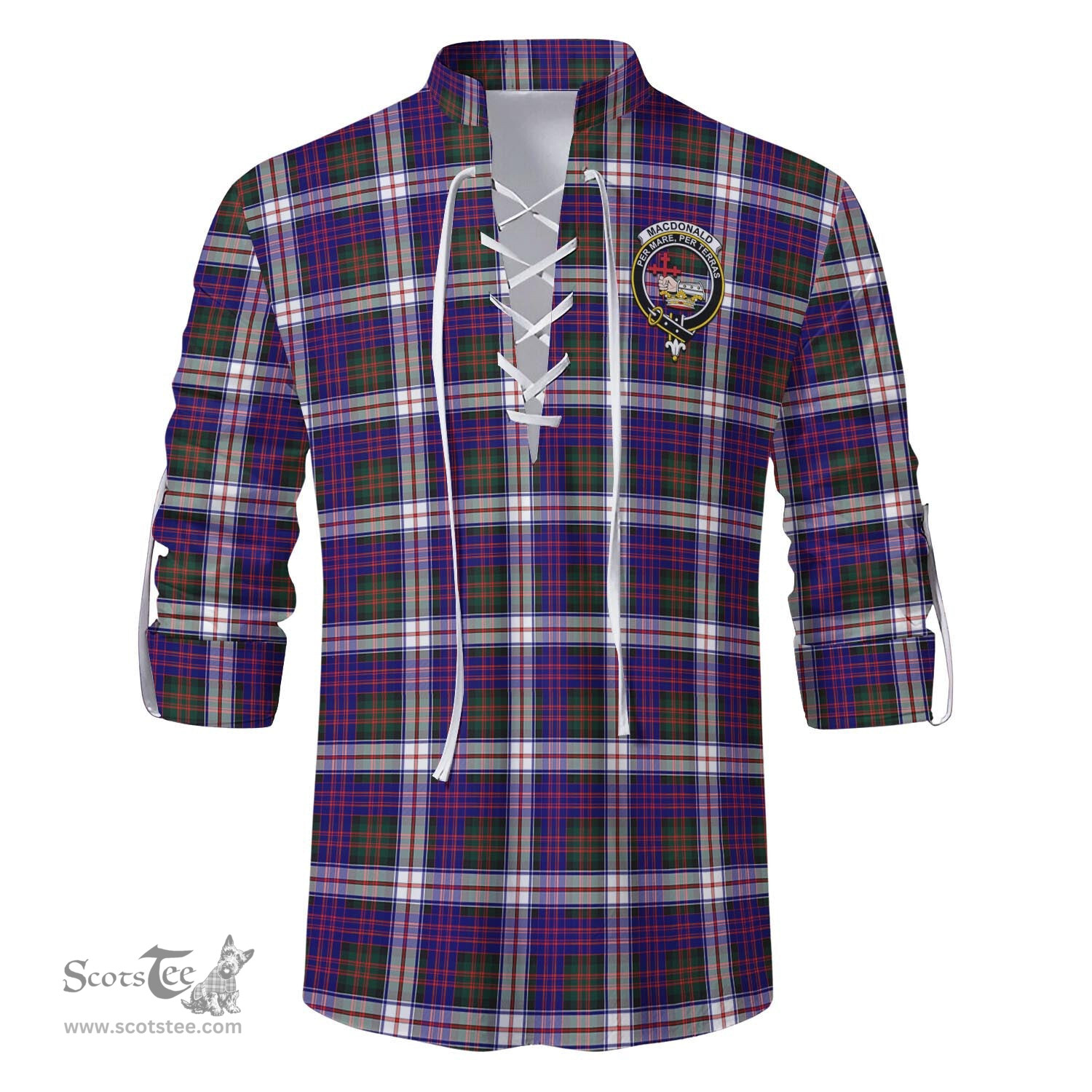 ScotsTee Shop Scottish MacDonald Dress Modern Clan Crest Tartan Mens Scottish Jacobite Ghillie Casual Shirt