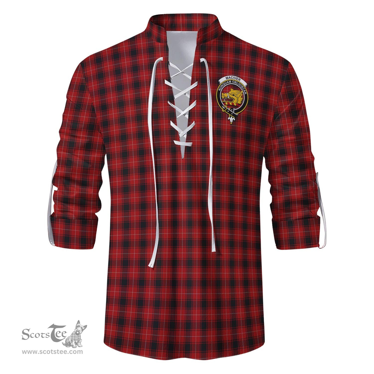 ScotsTee Shop Scottish MacIver Clan Crest Tartan Mens Scottish Jacobite Ghillie Casual Shirt