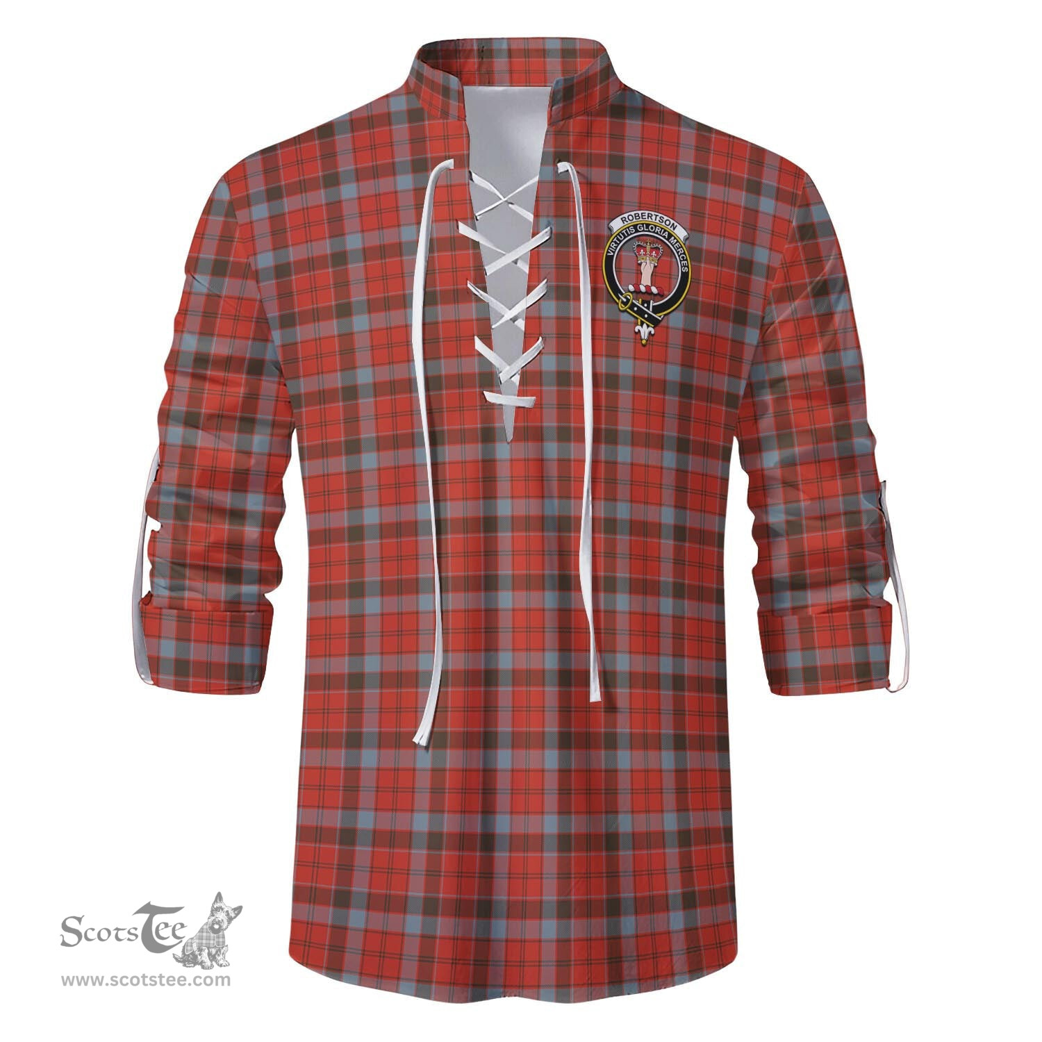 ScotsTee Shop Scottish Robertson Weathered Clan Crest Tartan Mens Scottish Jacobite Ghillie Casual Shirt