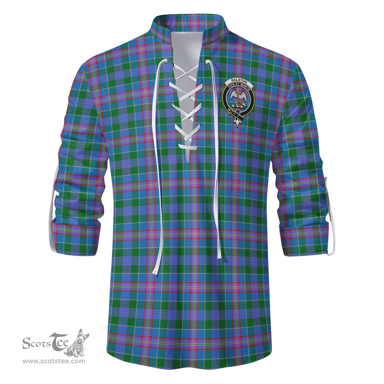 ScotsTee Shop Scottish Ralston Clan Crest Tartan Mens Scottish Jacobite Ghillie Casual Shirt