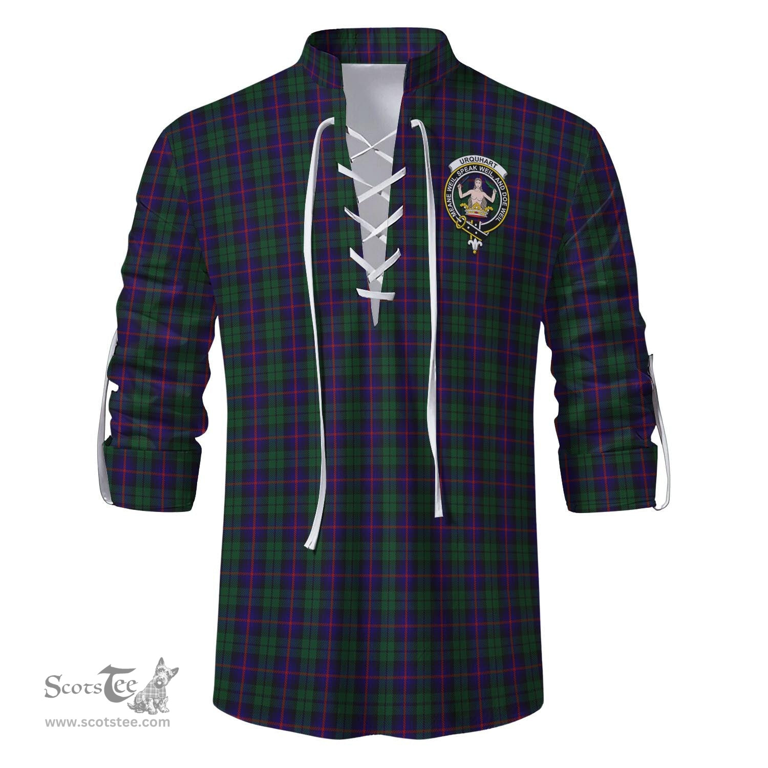 ScotsTee Shop Scottish Urquhart Clan Crest Tartan Mens Scottish Jacobite Ghillie Casual Shirt