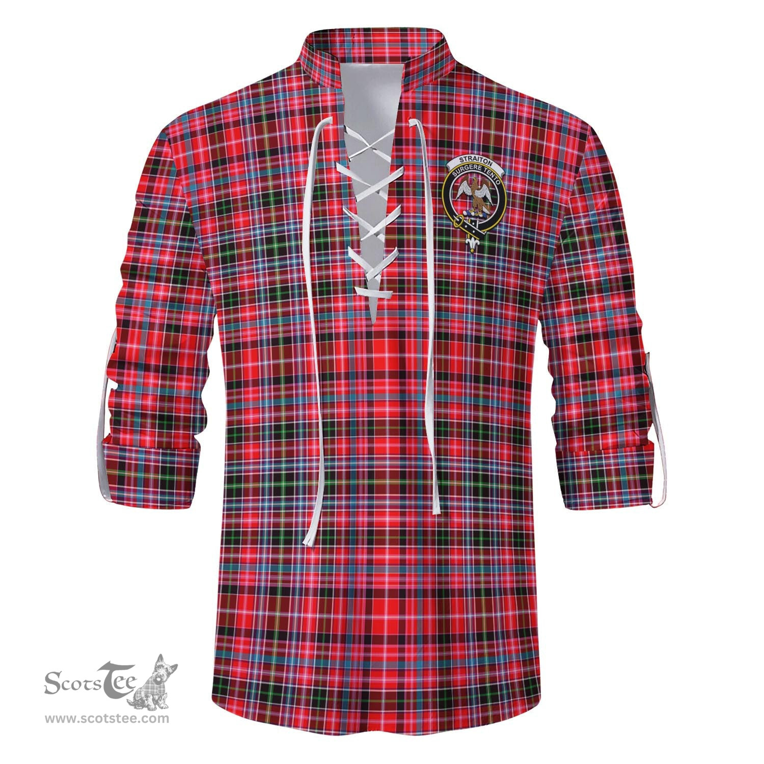 ScotsTee Shop Scottish Straiton Clan Crest Tartan Mens Scottish Jacobite Ghillie Casual Shirt