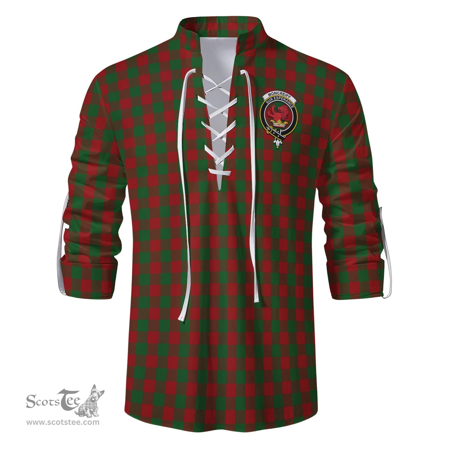 ScotsTee Shop Scottish Moncrieff Clan Crest Tartan Mens Scottish Jacobite Ghillie Casual Shirt