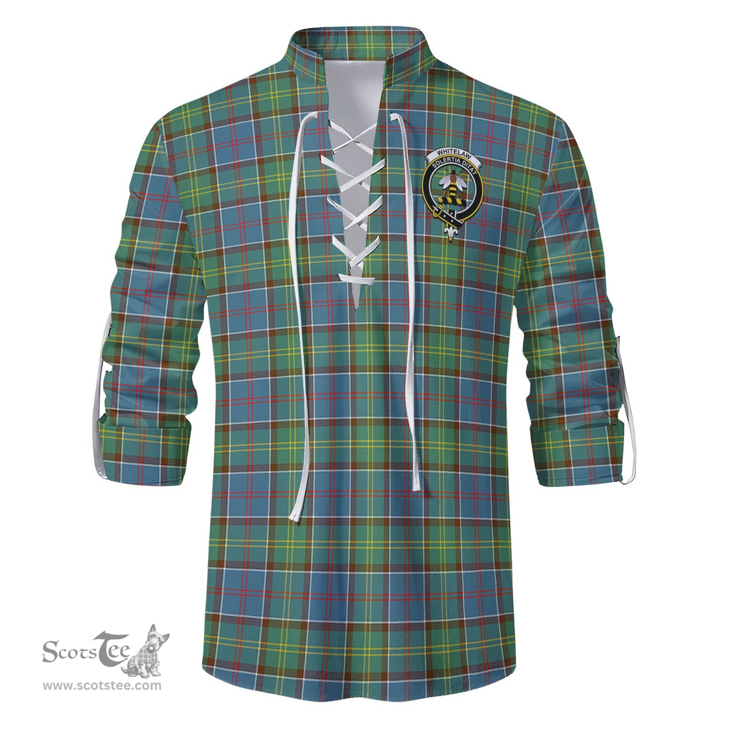 ScotsTee Shop Scottish Whitelaw Clan Crest Tartan Mens Scottish Jacobite Ghillie Casual Shirt