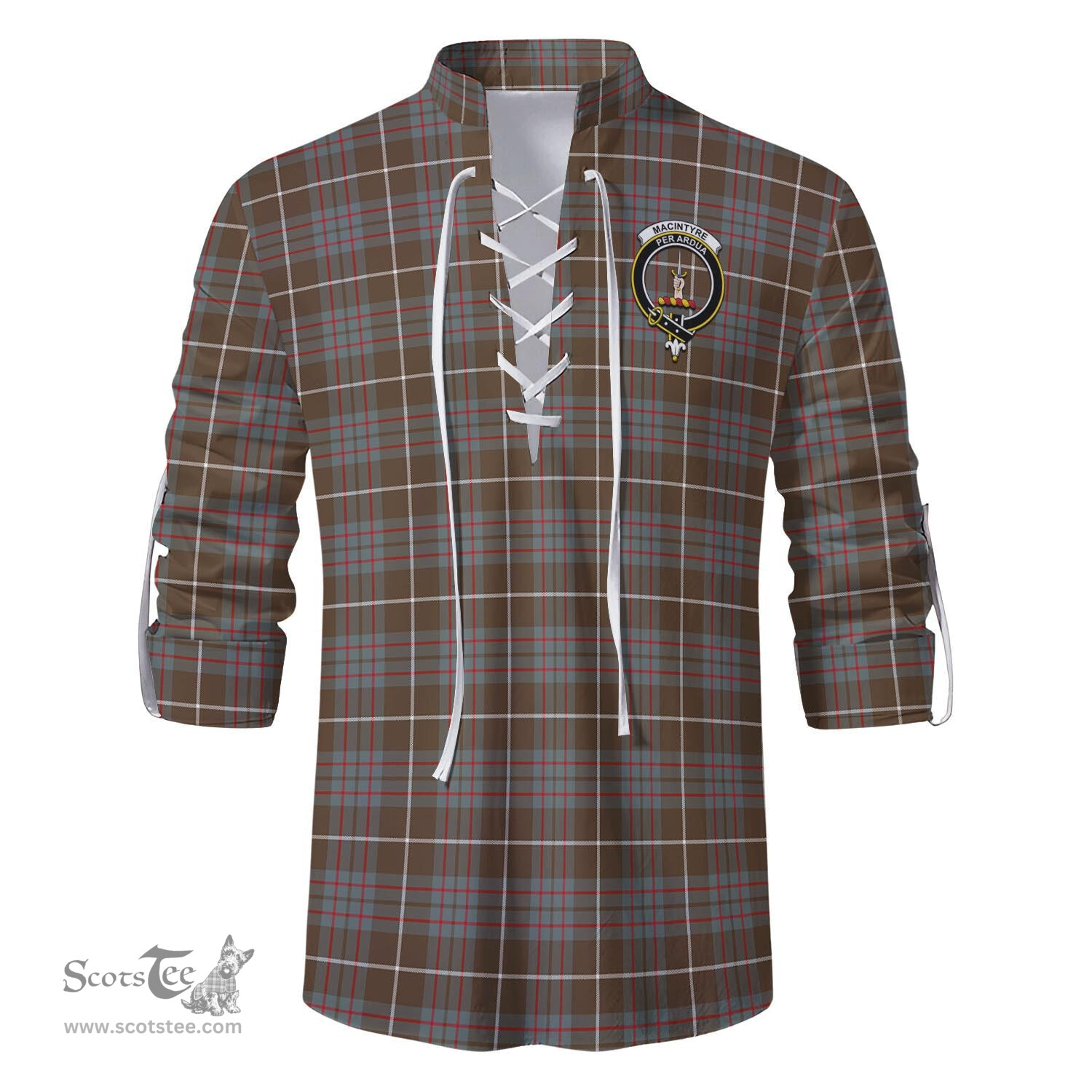 ScotsTee Shop Scottish MacIntyre Hunting Weathered Clan Crest Tartan Mens Scottish Jacobite Ghillie Casual Shirt