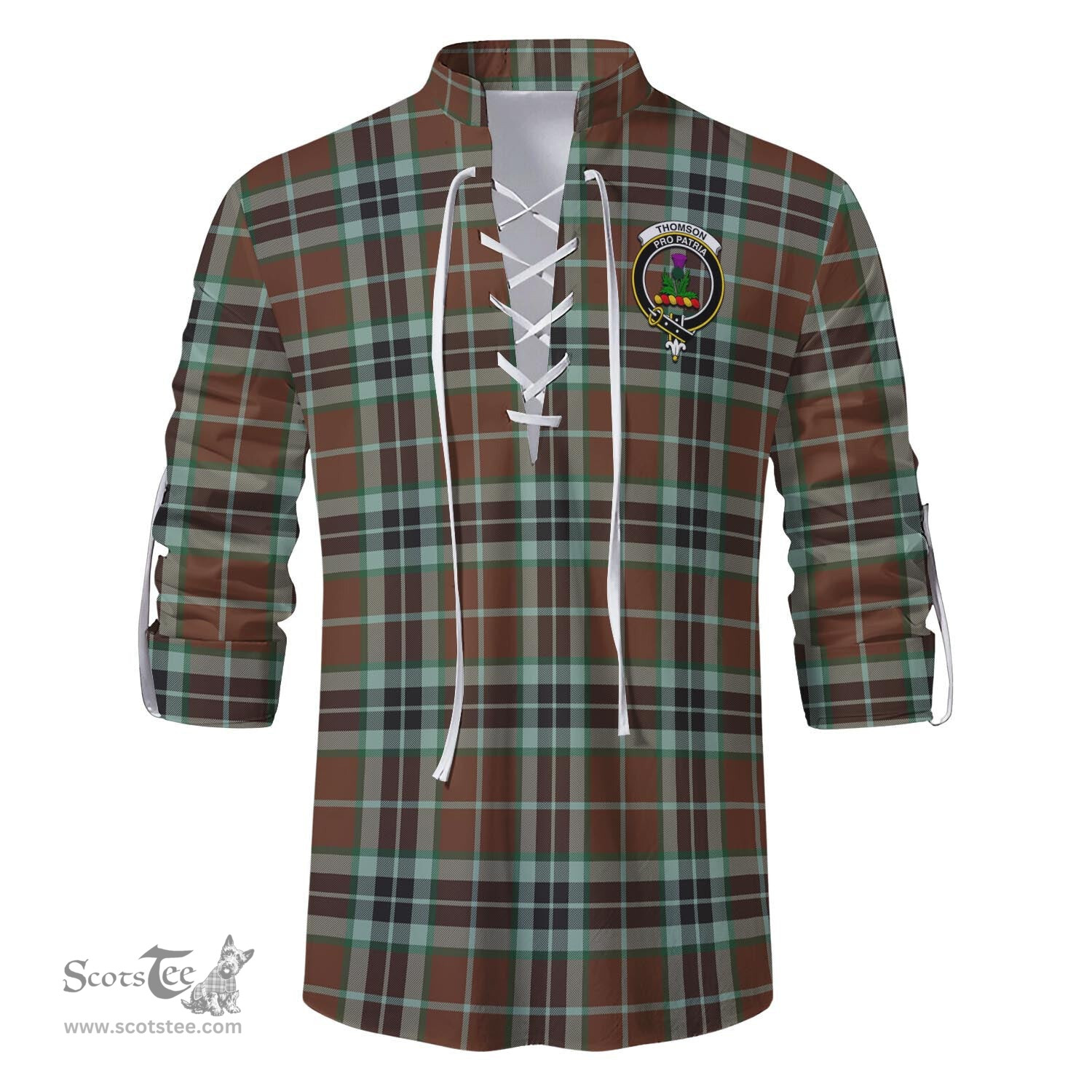 ScotsTee Shop Scottish Thomson Hunting Modern Clan Crest Tartan Mens Scottish Jacobite Ghillie Casual Shirt