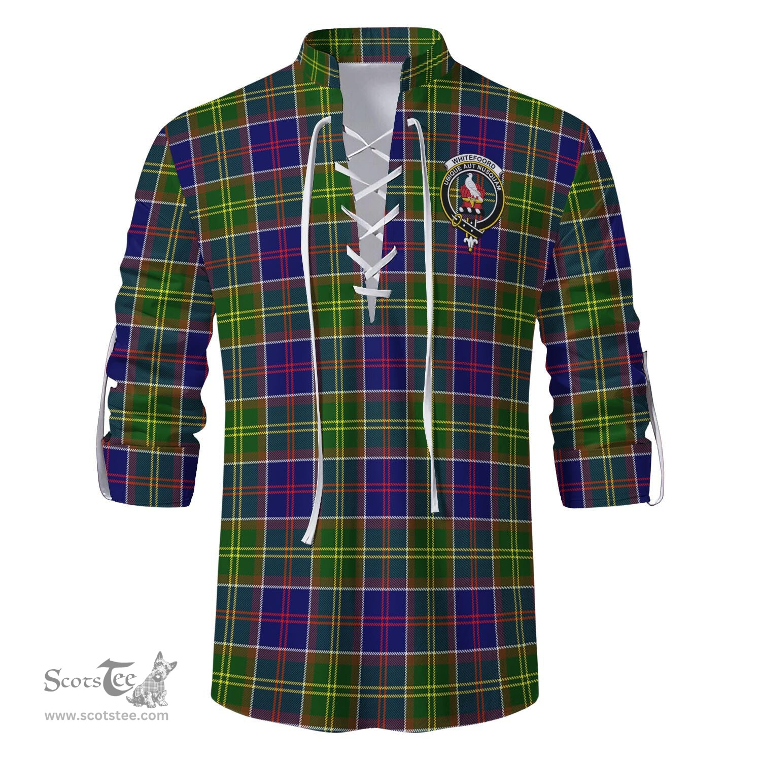 ScotsTee Shop Scottish Whitefoord Modern Clan Crest Tartan Mens Scottish Jacobite Ghillie Casual Shirt