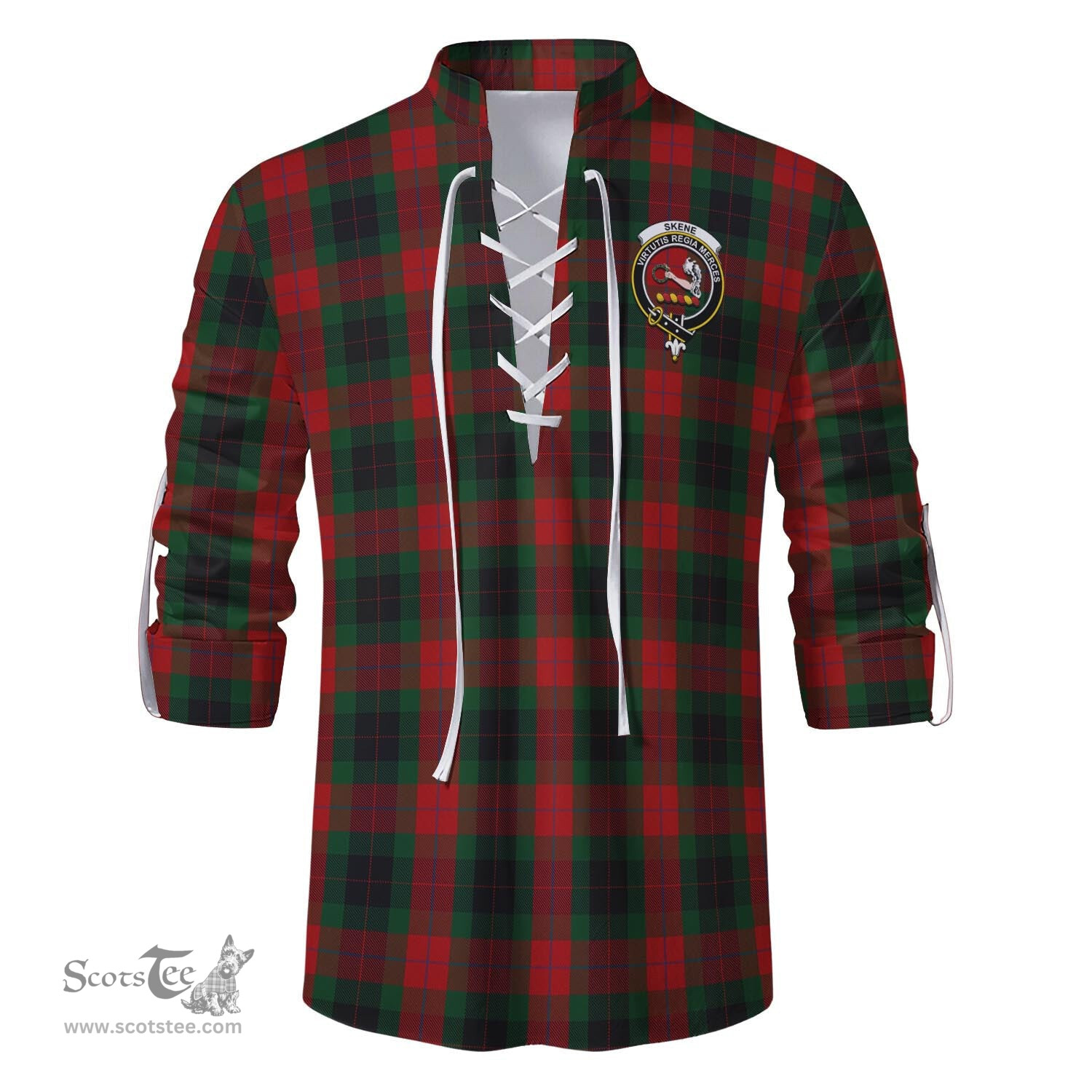 ScotsTee Shop Scottish Skene of Cromar Black Clan Crest Tartan Mens Scottish Jacobite Ghillie Casual Shirt