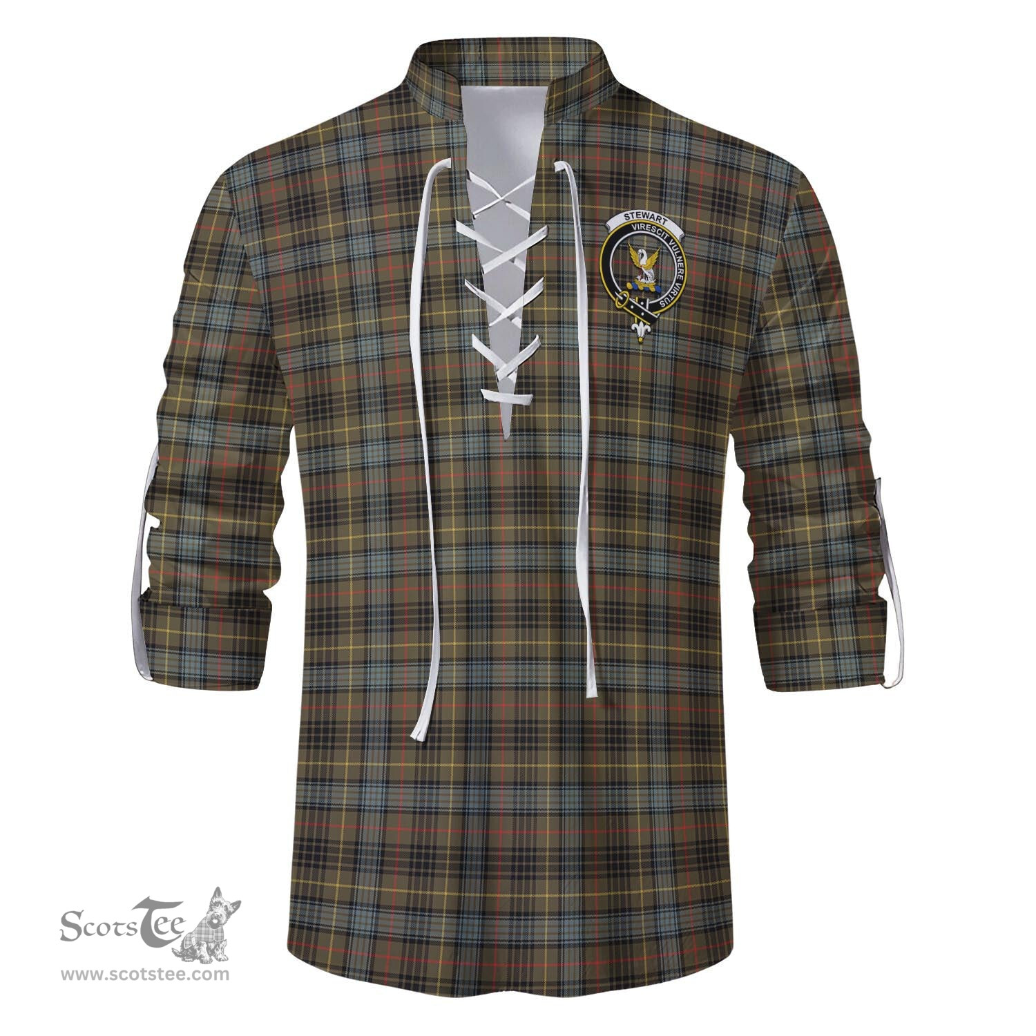 ScotsTee Shop Scottish Stewart Hunting Weathered Clan Crest Tartan Mens Scottish Jacobite Ghillie Casual Shirt