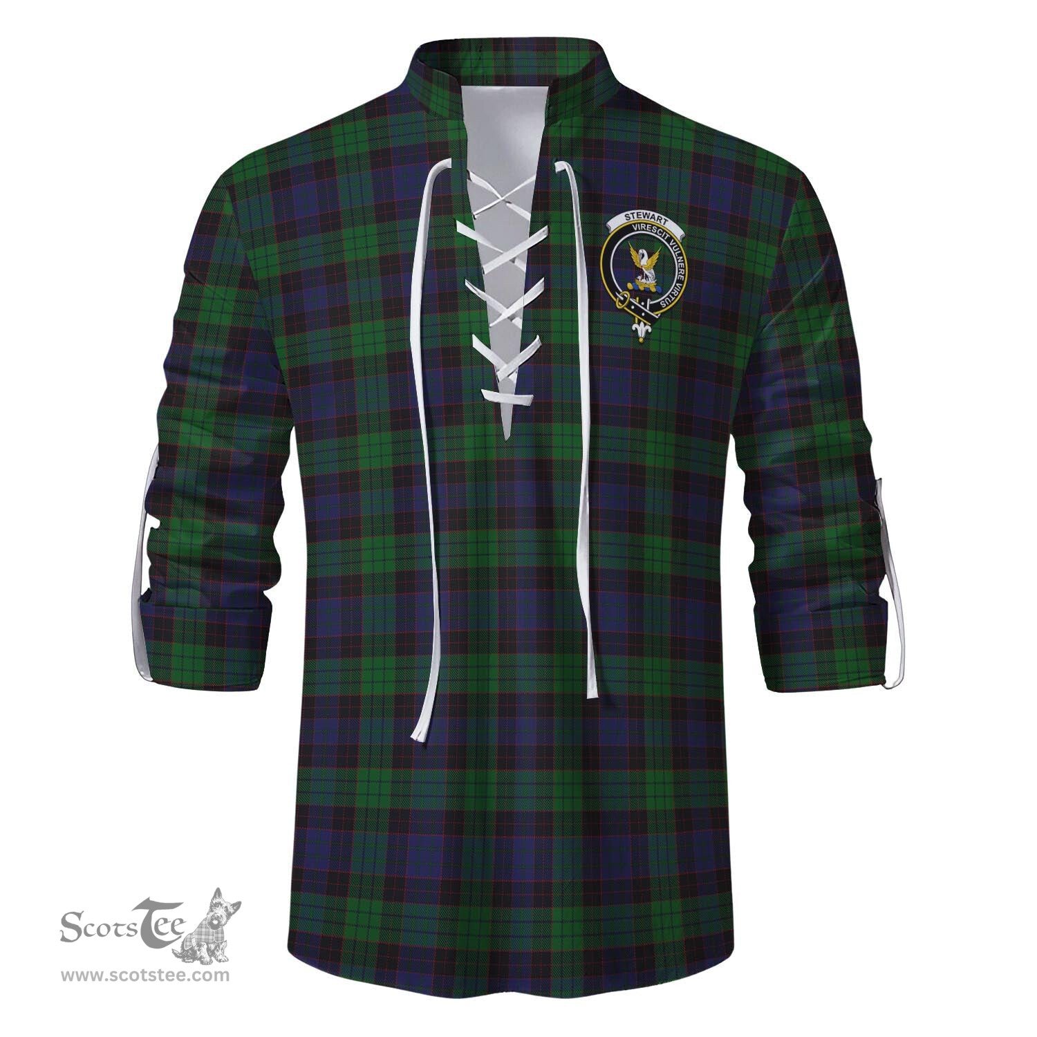 ScotsTee Shop Scottish Stewart Old Clan Crest Tartan Mens Scottish Jacobite Ghillie Casual Shirt