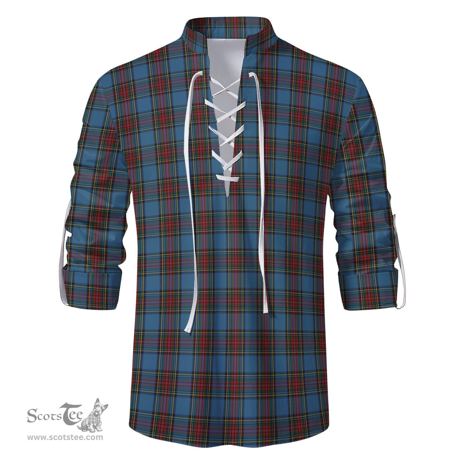 ScotsTee Shop Scottish Stewart Royal Blue Clan Tartan Mens Scottish Jacobite Ghillie Casual Shirt