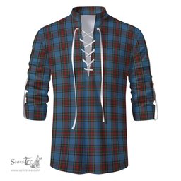 ScotsTee Shop Scottish Stewart Royal Blue Clan Tartan Mens Scottish Jacobite Ghillie Casual Shirt