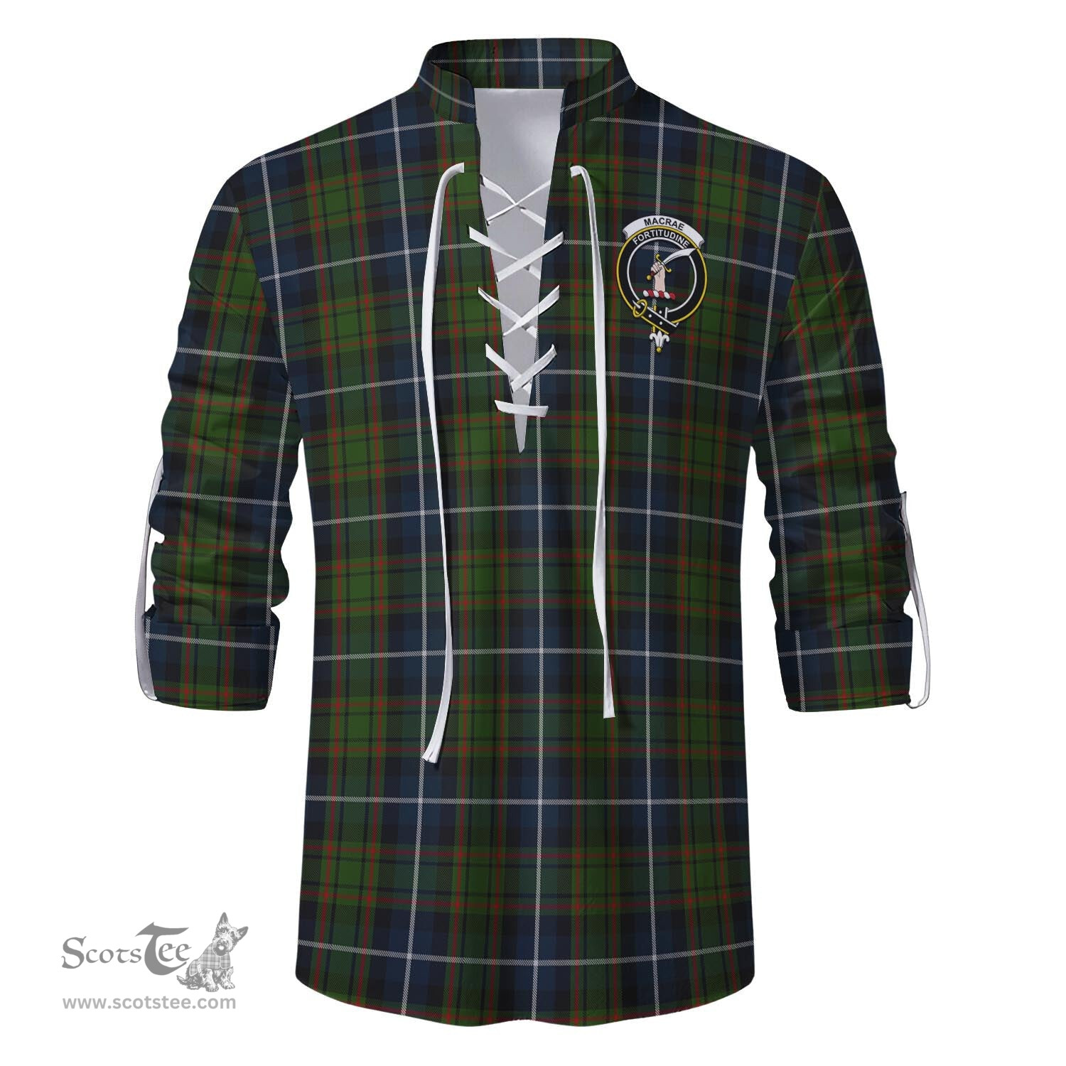 ScotsTee Shop Scottish MacRae Hunting Clan Crest Tartan Mens Scottish Jacobite Ghillie Casual Shirt