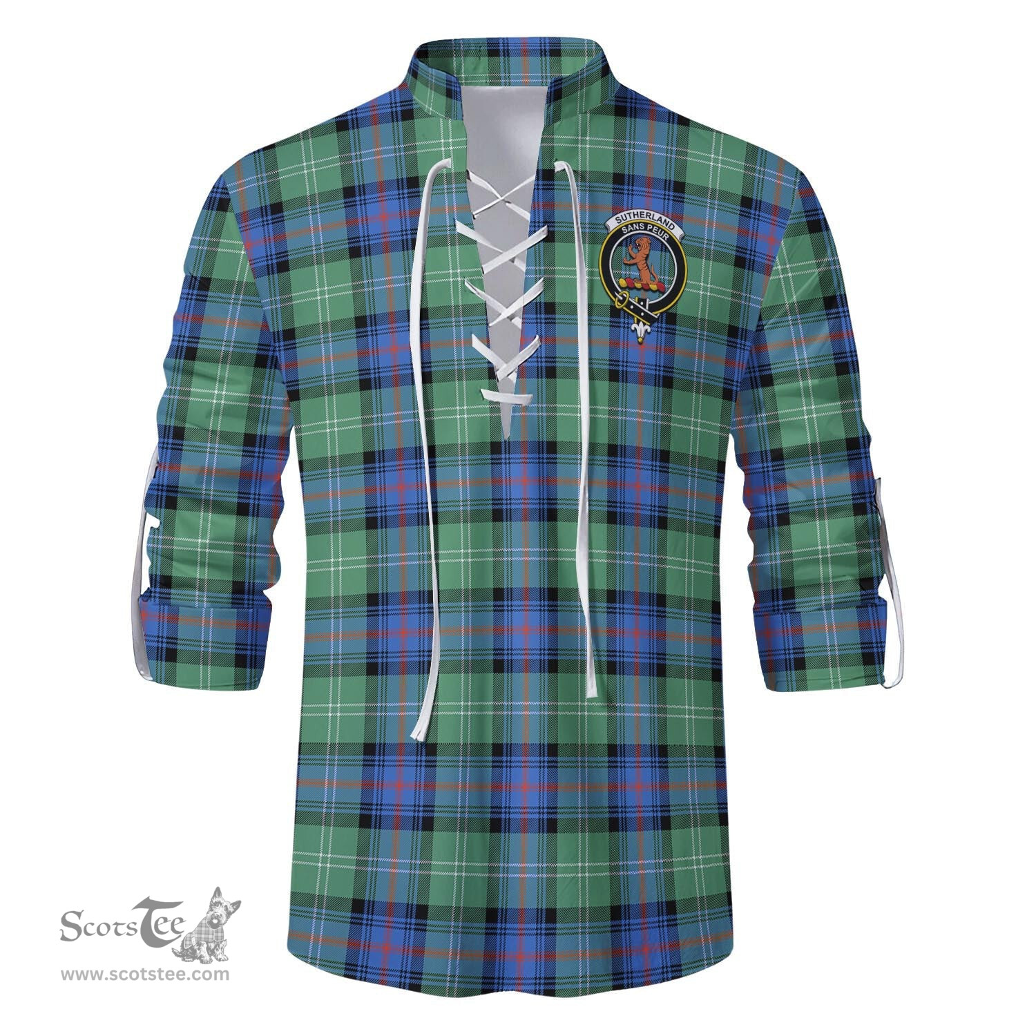 ScotsTee Shop Scottish Sutherland Ancient Clan Crest Tartan Mens Scottish Jacobite Ghillie Casual Shirt