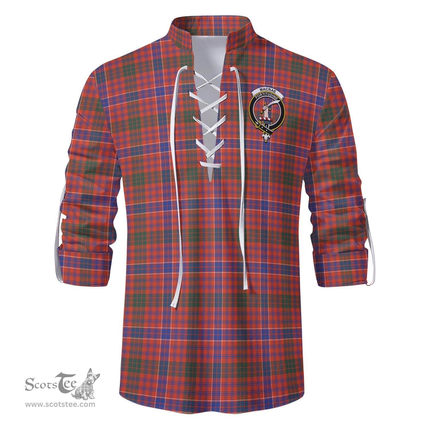 ScotsTee Shop Scottish MacRae Ancient Clan Crest Tartan Mens Scottish Jacobite Ghillie Casual Shirt