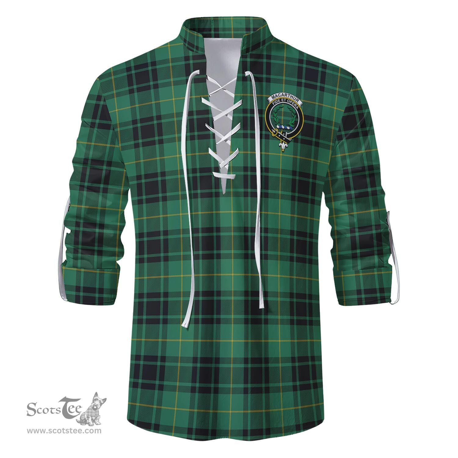 ScotsTee Shop Scottish MacArthur Ancient Clan Crest Tartan Mens Scottish Jacobite Ghillie Casual Shirt