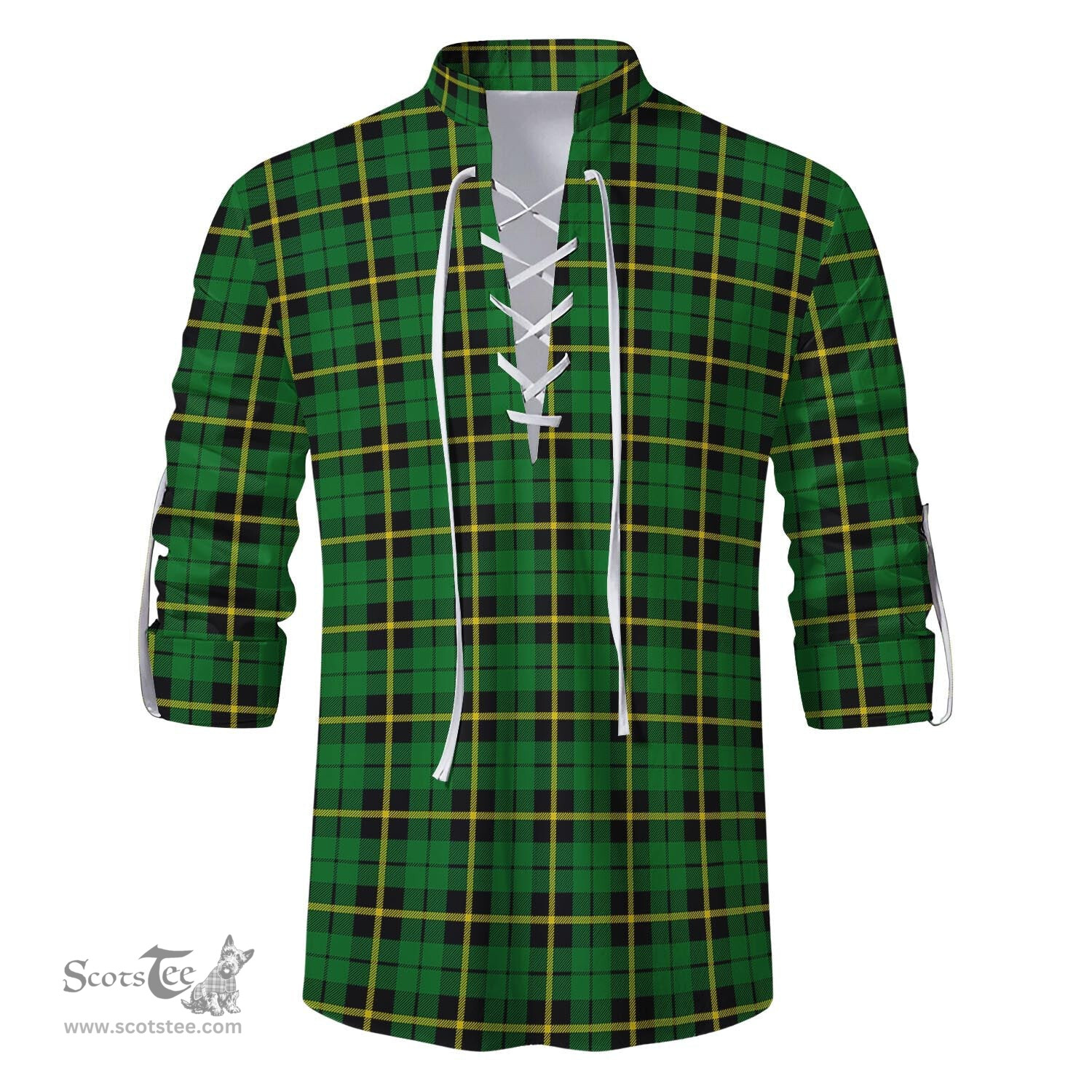 ScotsTee Shop Scottish Wallace Hunting Green Clan Tartan Mens Scottish Jacobite Ghillie Casual Shirt