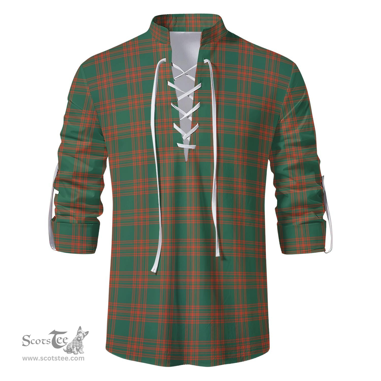 ScotsTee Shop Scottish Menzies Green Ancient Clan Tartan Mens Scottish Jacobite Ghillie Casual Shirt