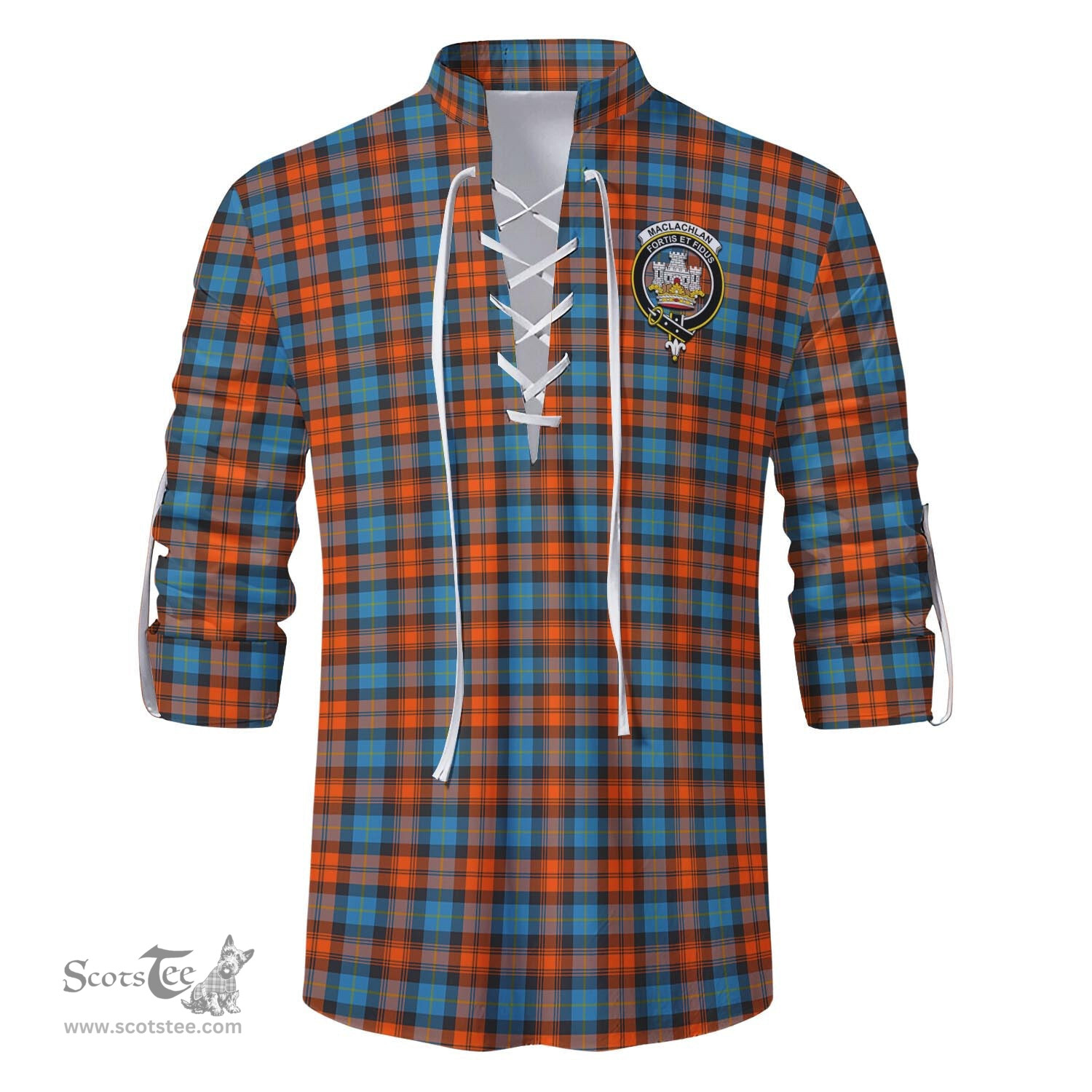 ScotsTee Shop Scottish MacLachlan Ancient Clan Crest Tartan Mens Scottish Jacobite Ghillie Casual Shirt