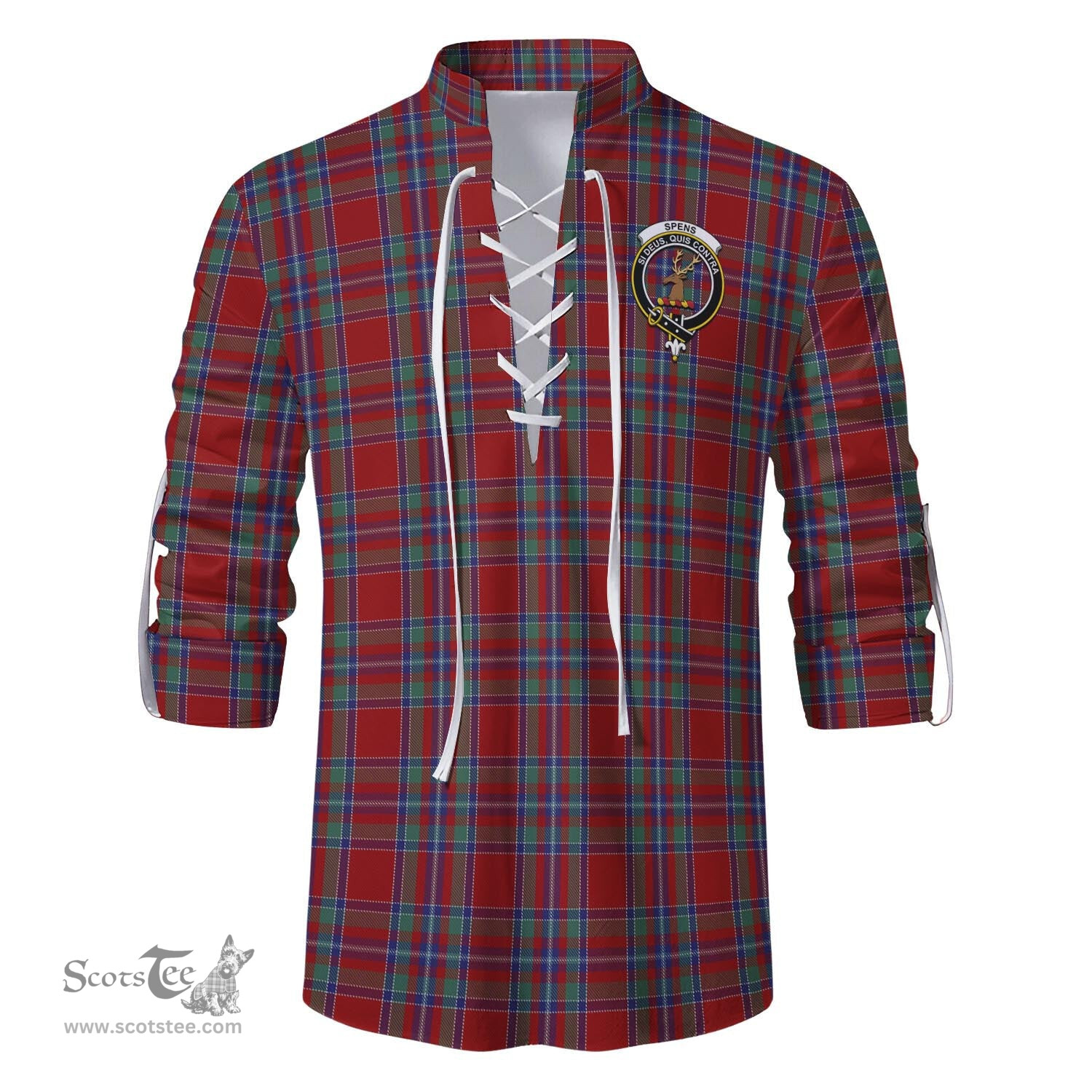 ScotsTee Shop Scottish Spens Clan Crest Tartan Mens Scottish Jacobite Ghillie Casual Shirt