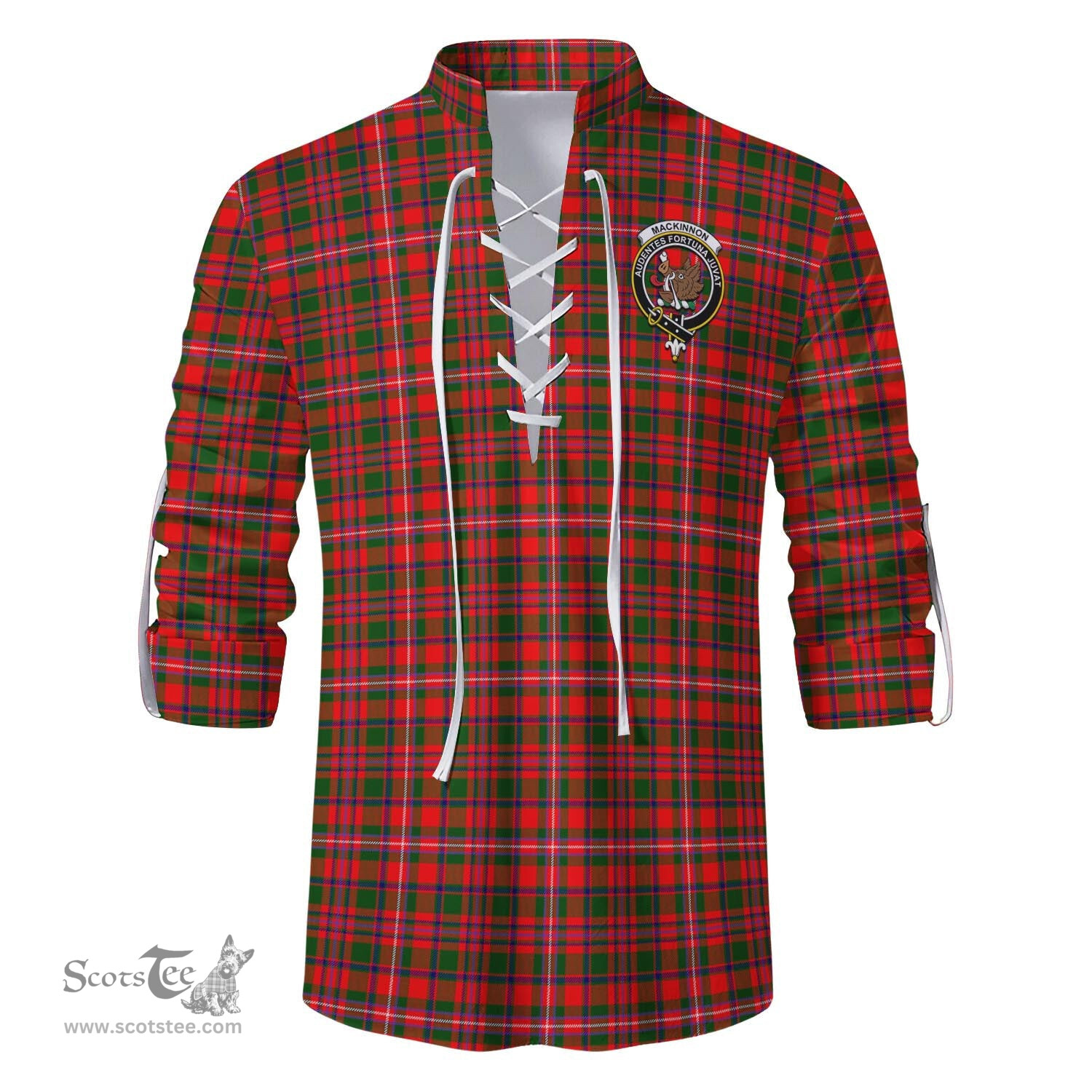 ScotsTee Shop Scottish MacKinnon Modern Clan Crest Tartan Mens Scottish Jacobite Ghillie Casual Shirt