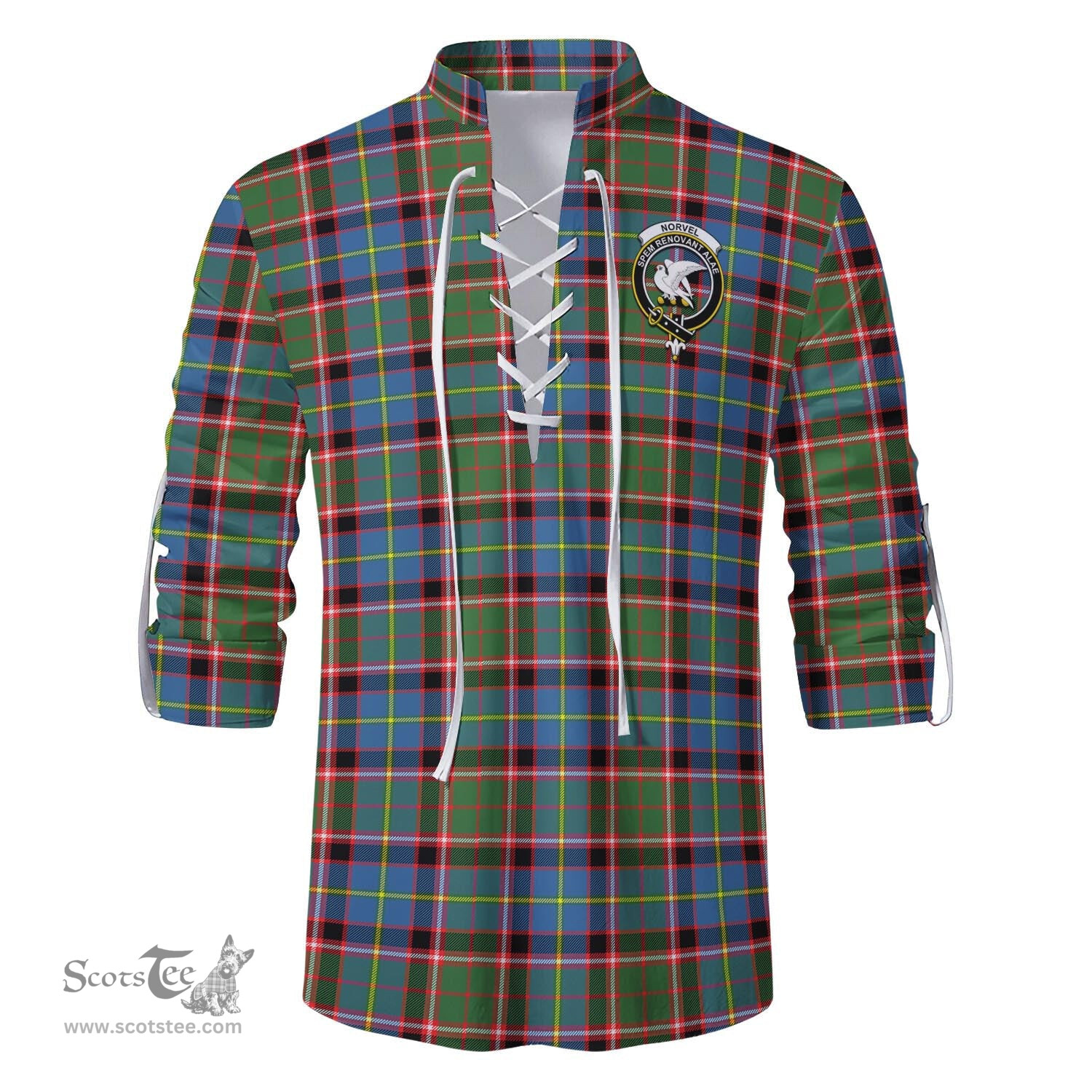 ScotsTee Shop Scottish Norvel Clan Crest Tartan Mens Scottish Jacobite Ghillie Casual Shirt