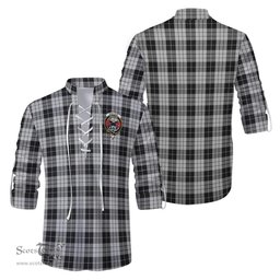 ScotsTee Shop Scottish MacLeod Black and White Clan Crest Tartan Mens Scottish Jacobite Ghillie Casual Shirt