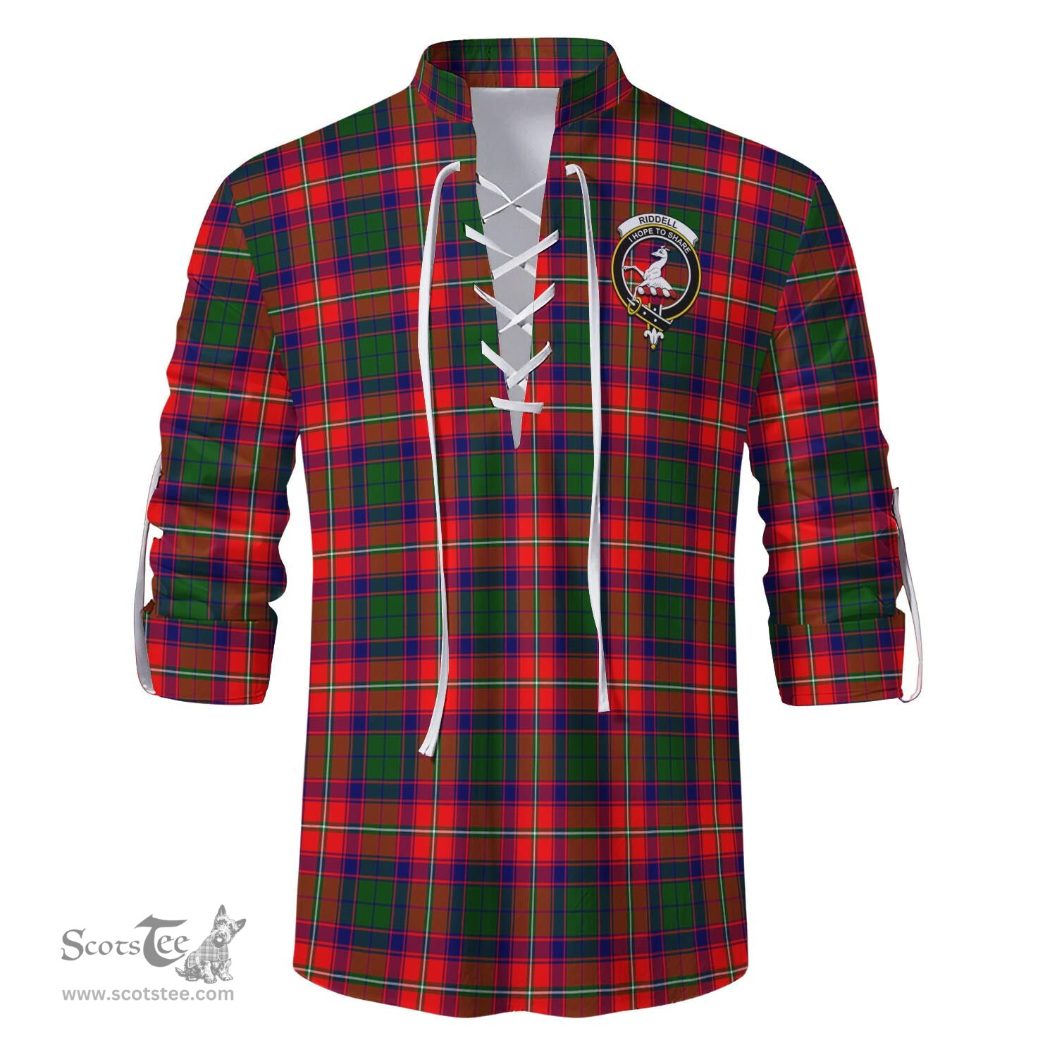 ScotsTee Shop Scottish Riddell Clan Crest Tartan Mens Scottish Jacobite Ghillie Casual Shirt