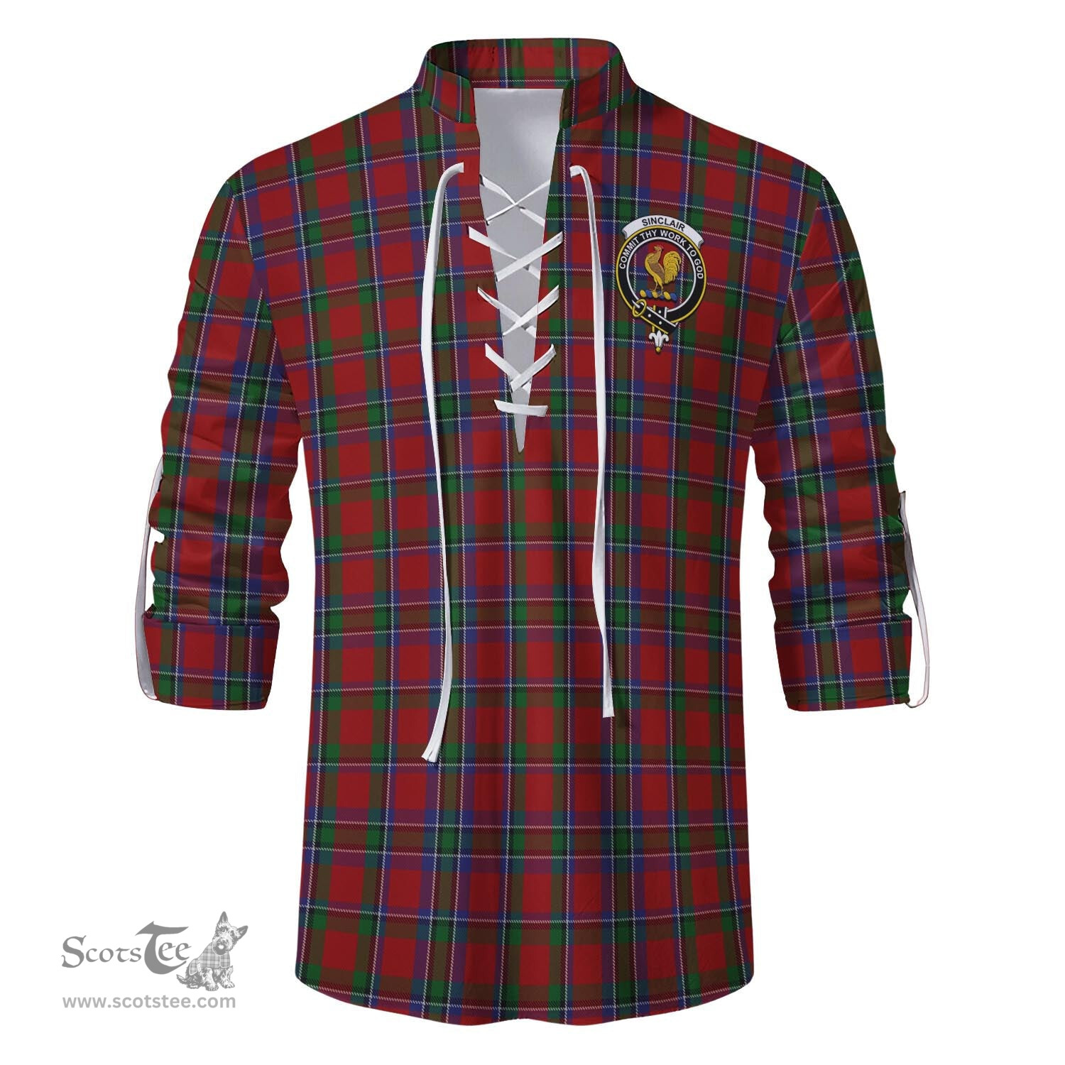 ScotsTee Shop Scottish Sinclair Clan Crest Tartan Mens Scottish Jacobite Ghillie Casual Shirt