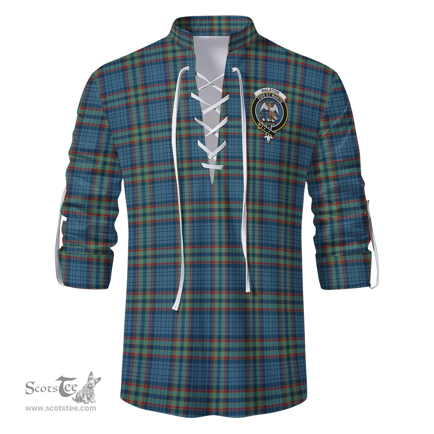 ScotsTee Shop Scottish Ralston UK Clan Crest Tartan Mens Scottish Jacobite Ghillie Casual Shirt