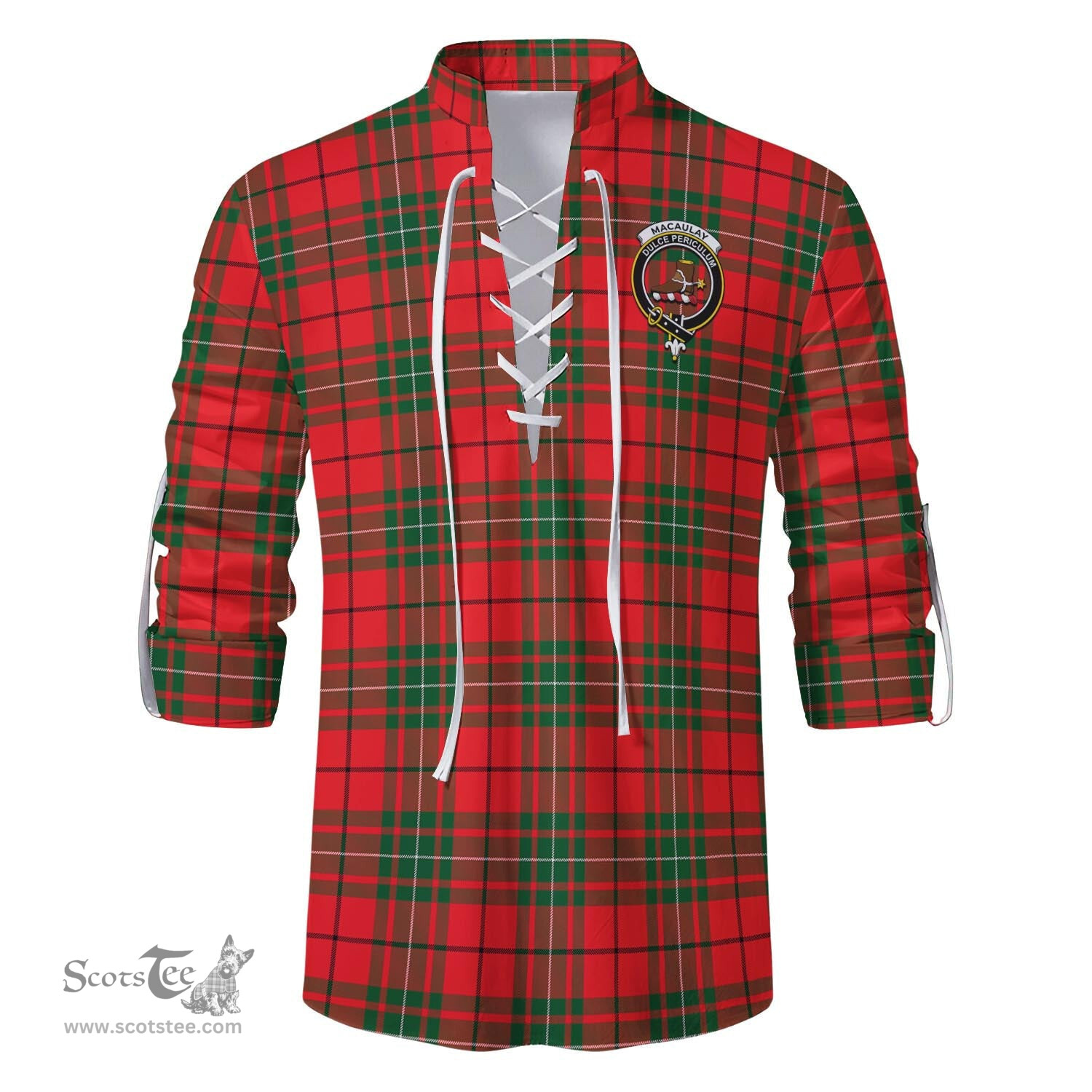 ScotsTee Shop Scottish MacAulay Modern Clan Crest Tartan Mens Scottish Jacobite Ghillie Casual Shirt