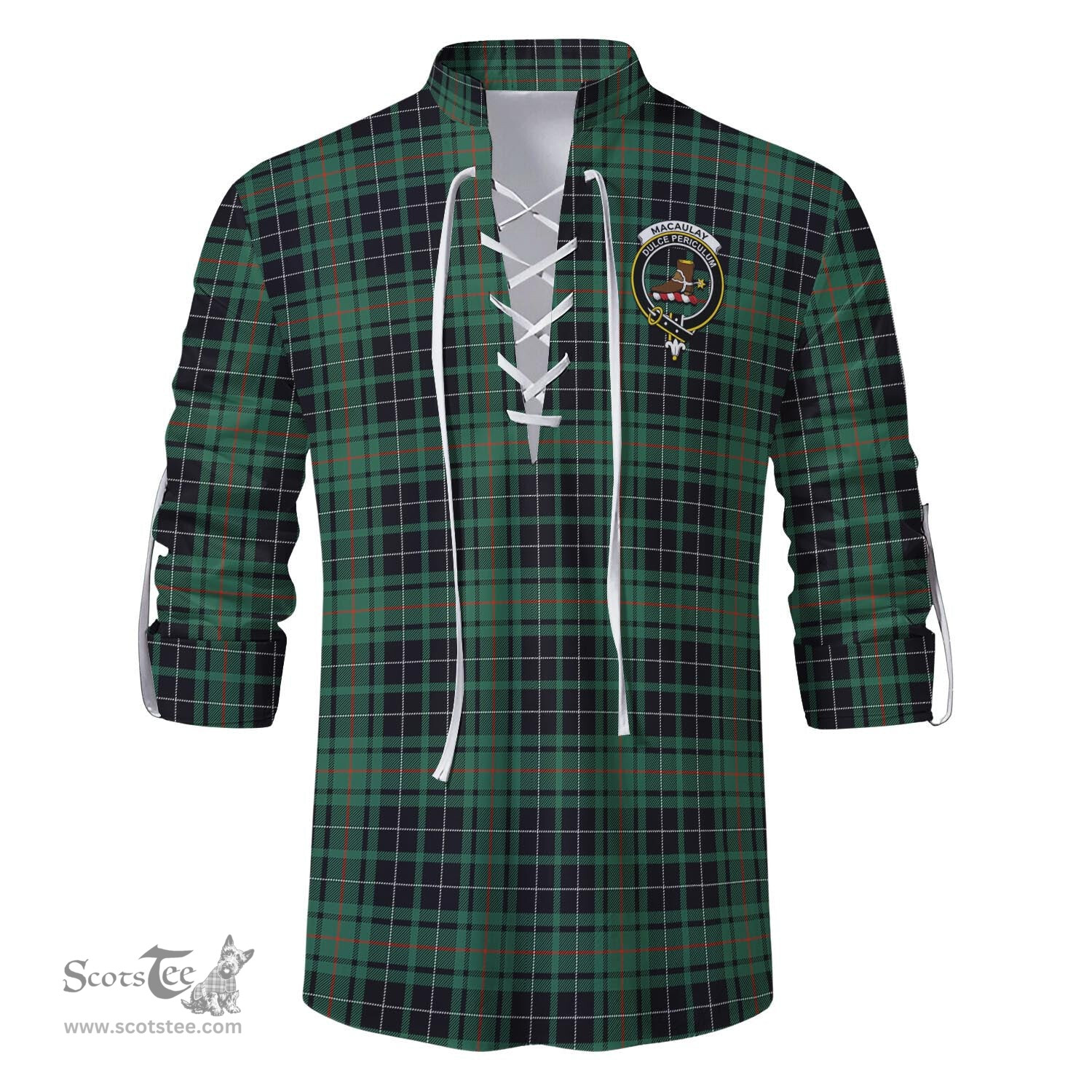 ScotsTee Shop Scottish MacAulay Hunting Ancient Clan Crest Tartan Mens Scottish Jacobite Ghillie Casual Shirt