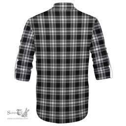 ScotsTee Shop Scottish Menzies Black and White Clan Crest Tartan Mens Scottish Jacobite Ghillie Casual Shirt