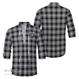ScotsTee Shop Scottish Menzies Black and White Clan Crest Tartan Mens Scottish Jacobite Ghillie Casual Shirt