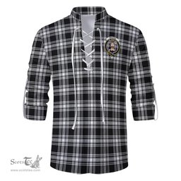 ScotsTee Shop Scottish Menzies Black and White Clan Crest Tartan Mens Scottish Jacobite Ghillie Casual Shirt