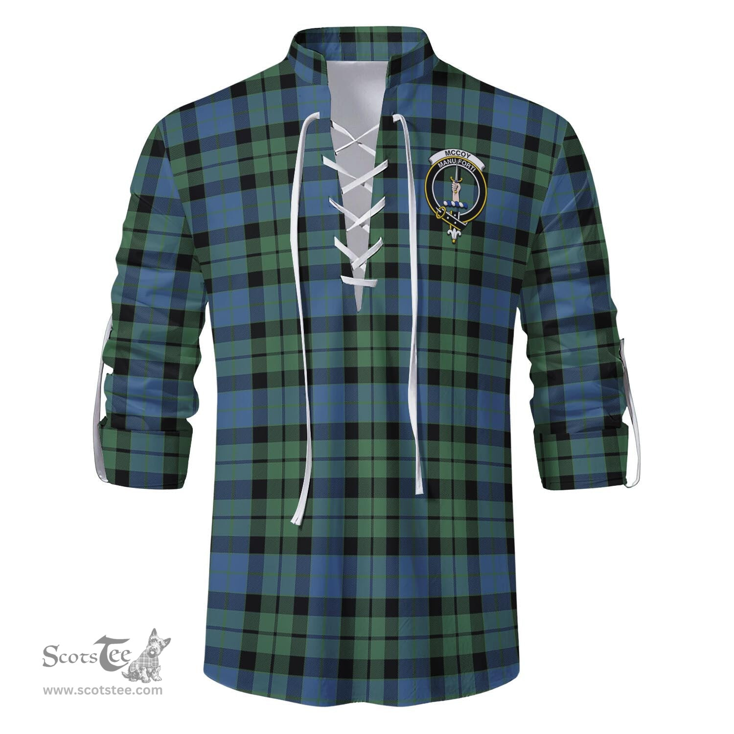 ScotsTee Shop Scottish McCoy Ancient Clan Crest Tartan Mens Scottish Jacobite Ghillie Casual Shirt