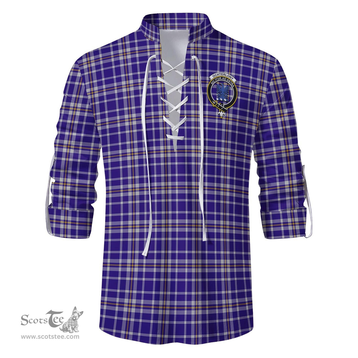 ScotsTee Shop Scottish Ochterlony Clan Crest Tartan Mens Scottish Jacobite Ghillie Casual Shirt