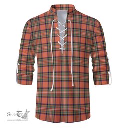 ScotsTee Shop Scottish Stewart Royal Ancient Clan Tartan Mens Scottish Jacobite Ghillie Casual Shirt