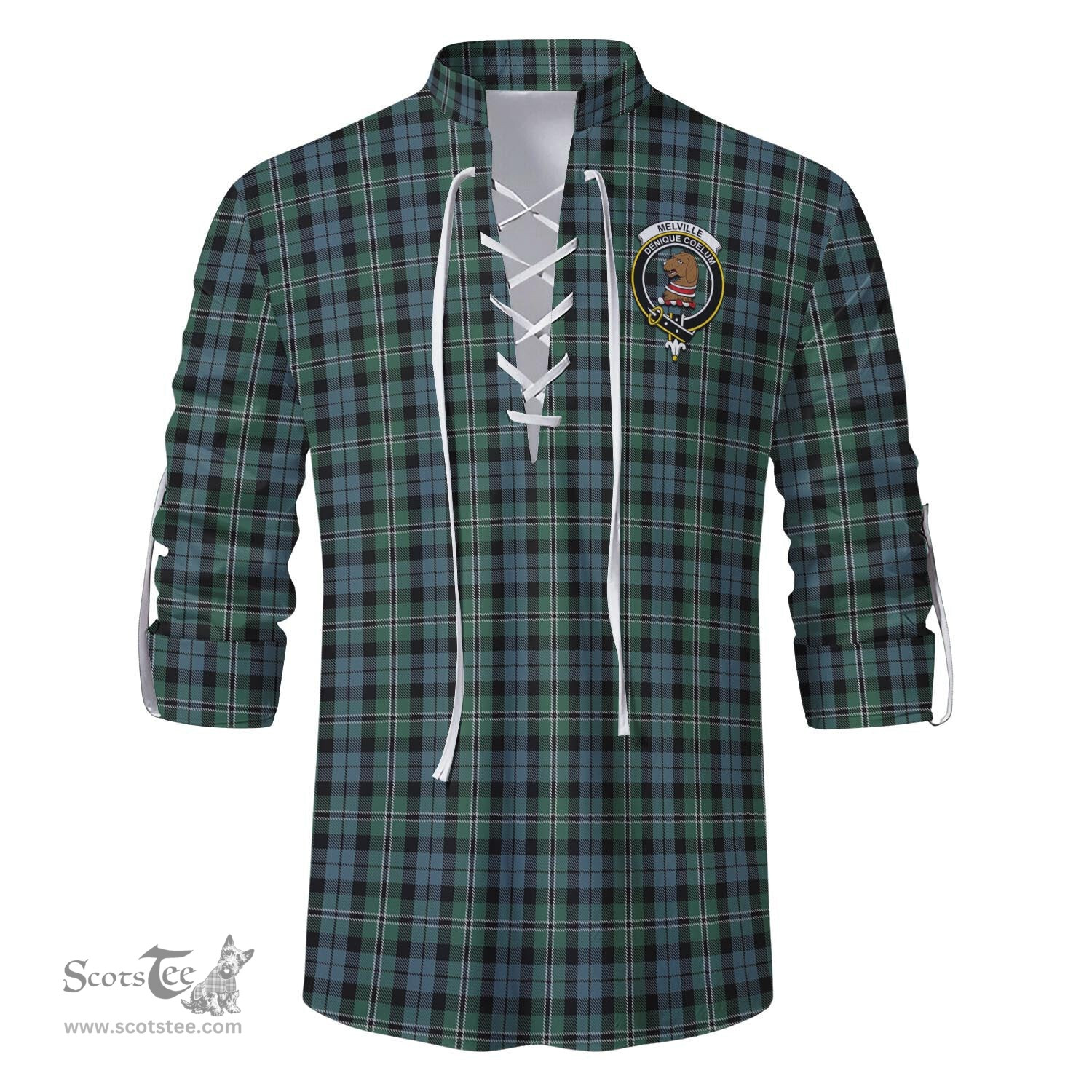 ScotsTee Shop Scottish Melville Clan Crest Tartan Mens Scottish Jacobite Ghillie Casual Shirt