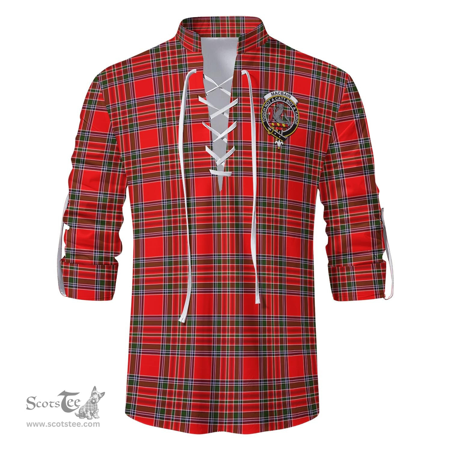 ScotsTee Shop Scottish MacBain Clan Crest Tartan Mens Scottish Jacobite Ghillie Casual Shirt