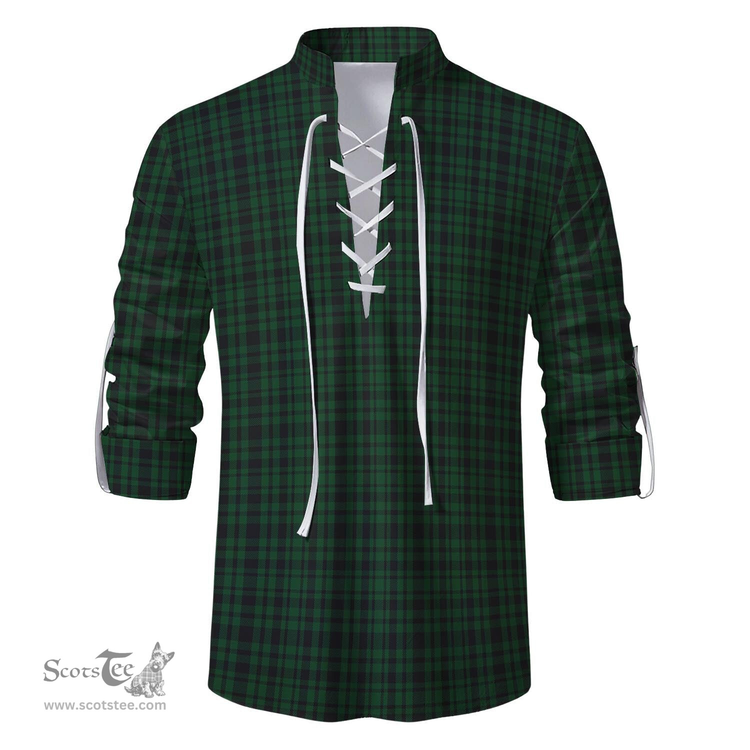 ScotsTee Shop Scottish Menzies Green Clan Tartan Mens Scottish Jacobite Ghillie Casual Shirt