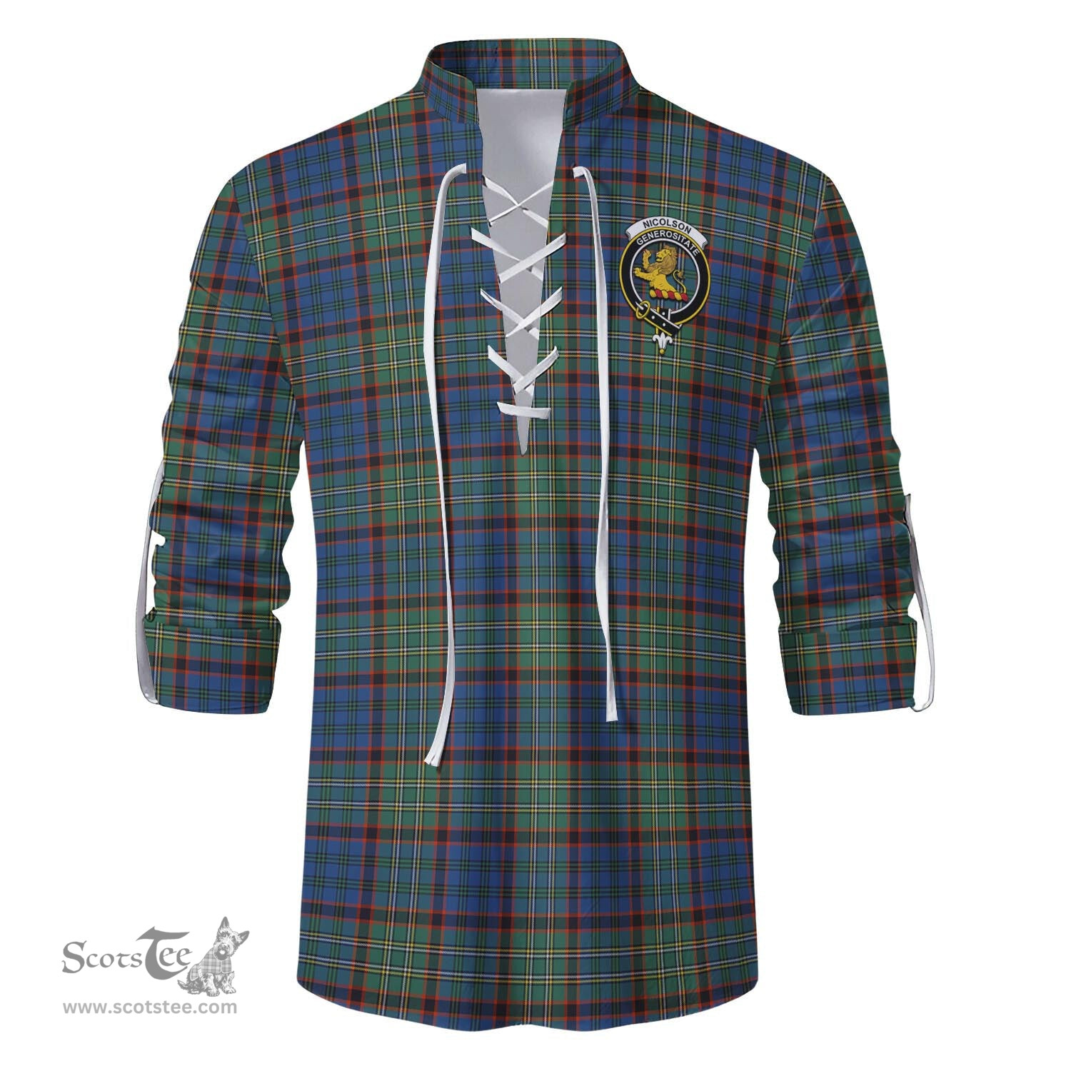 ScotsTee Shop Scottish Nicolson Hunting Ancient Clan Crest Tartan Mens Scottish Jacobite Ghillie Casual Shirt