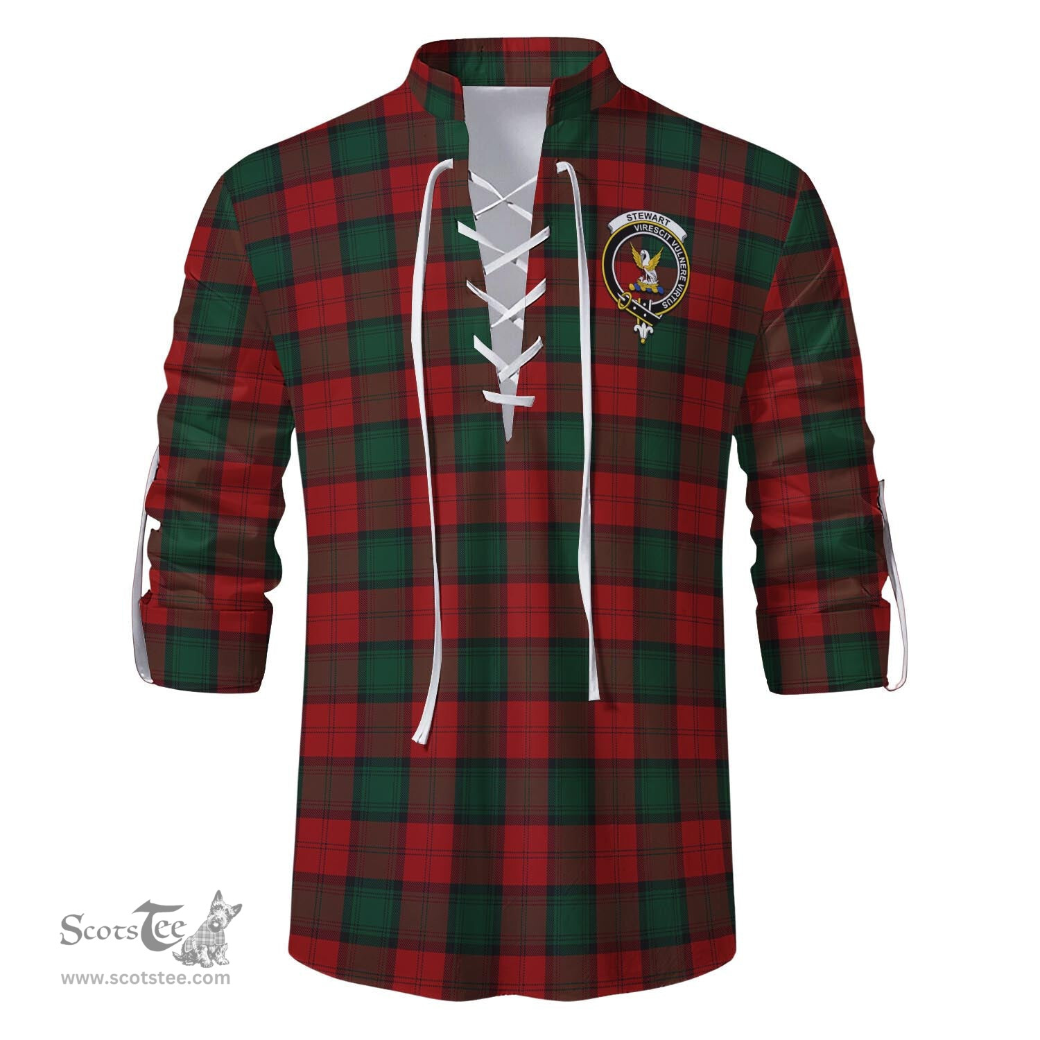 ScotsTee Shop Scottish Stewart of Atholl Clan Crest Tartan Mens Scottish Jacobite Ghillie Casual Shirt