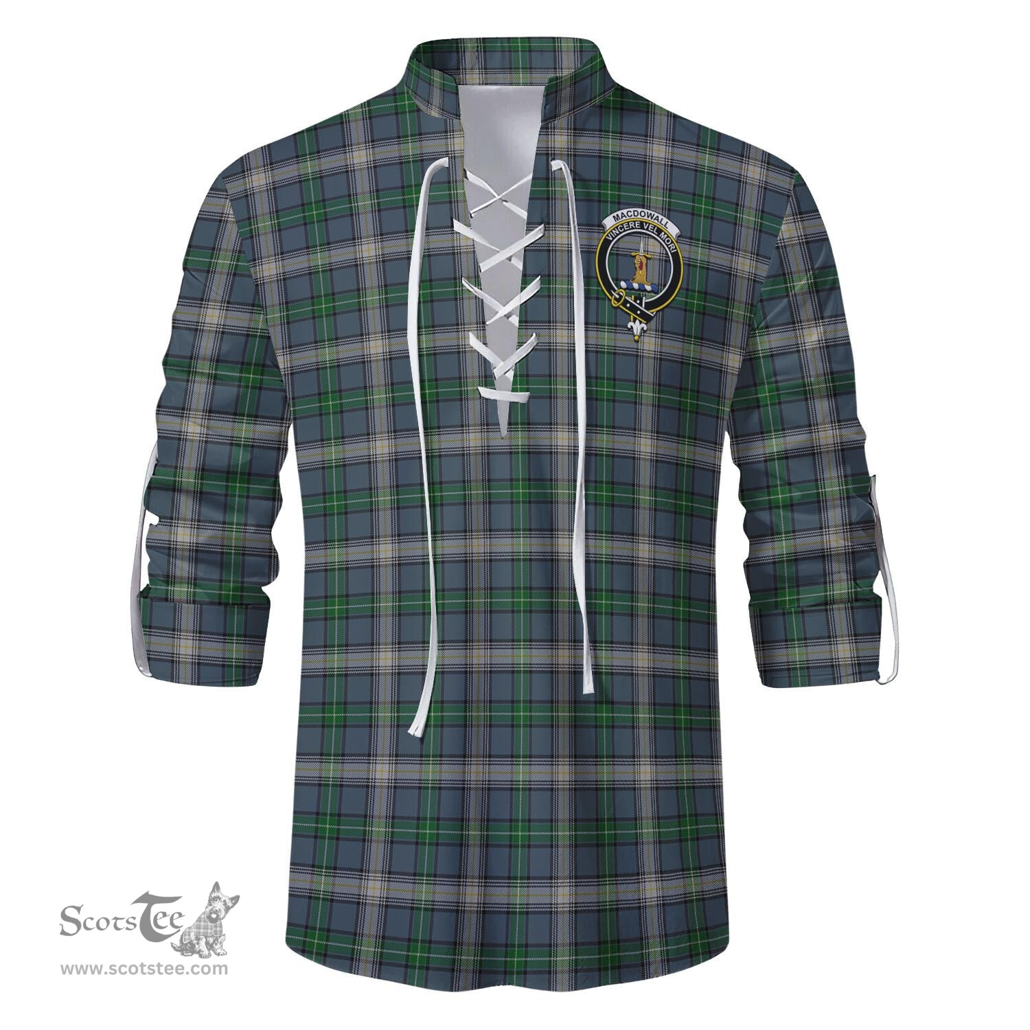 ScotsTee Shop Scottish MacDowall Clan Crest Tartan Mens Scottish Jacobite Ghillie Casual Shirt