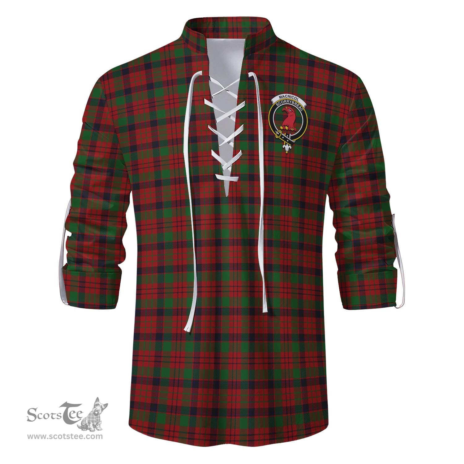 ScotsTee Shop Scottish MacNicol Clan Crest Tartan Mens Scottish Jacobite Ghillie Casual Shirt