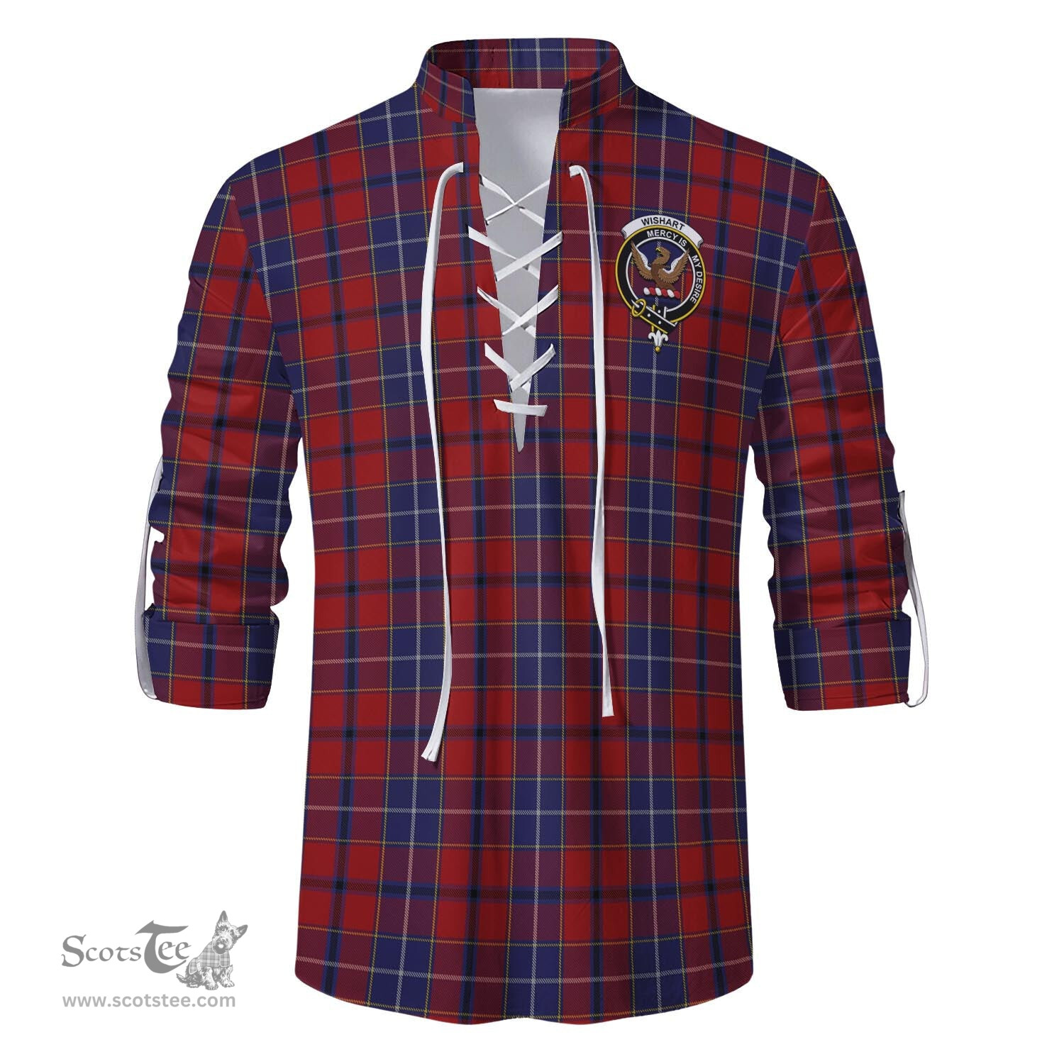 ScotsTee Shop Scottish Wishart Dress Clan Crest Tartan Mens Scottish Jacobite Ghillie Casual Shirt