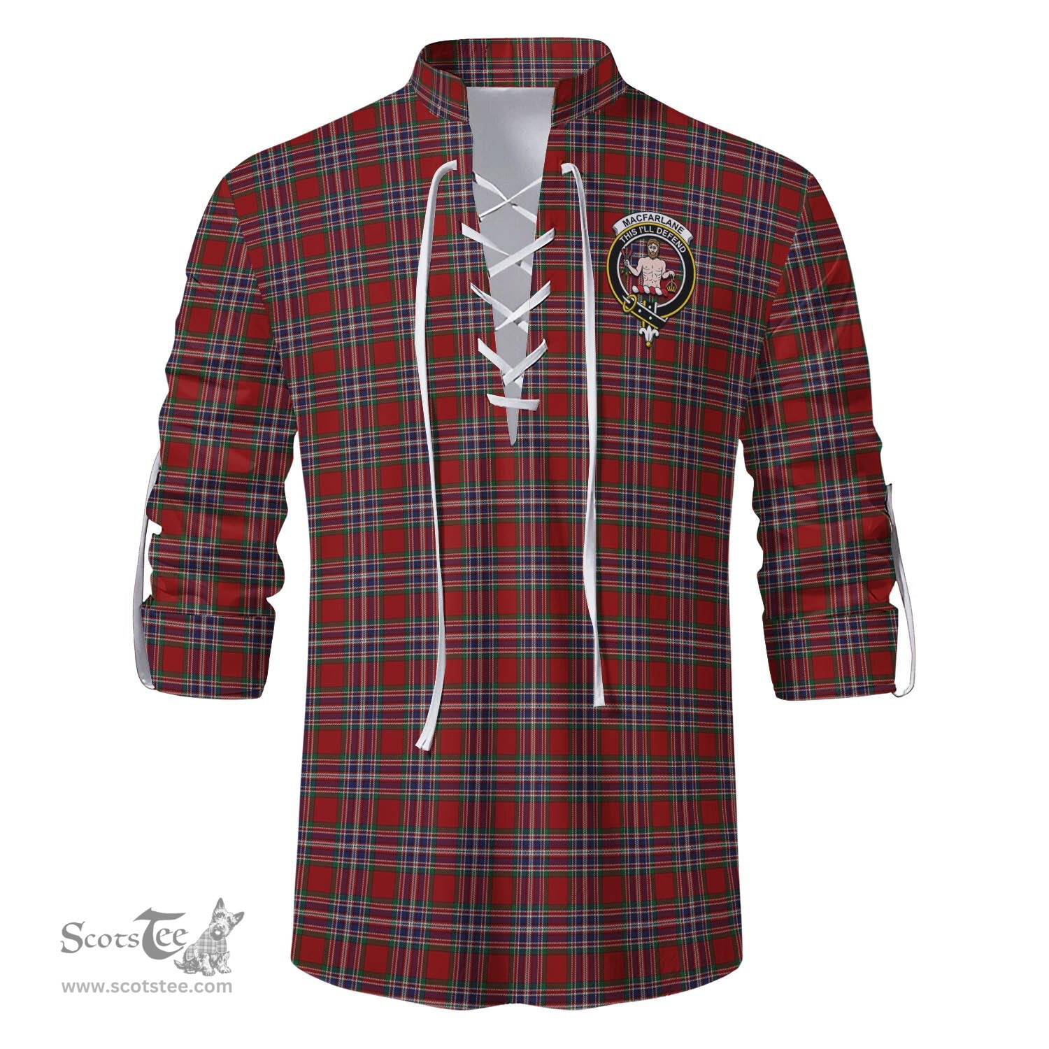 ScotsTee Shop Scottish MacFarlane Red Clan Crest Tartan Mens Scottish Jacobite Ghillie Casual Shirt