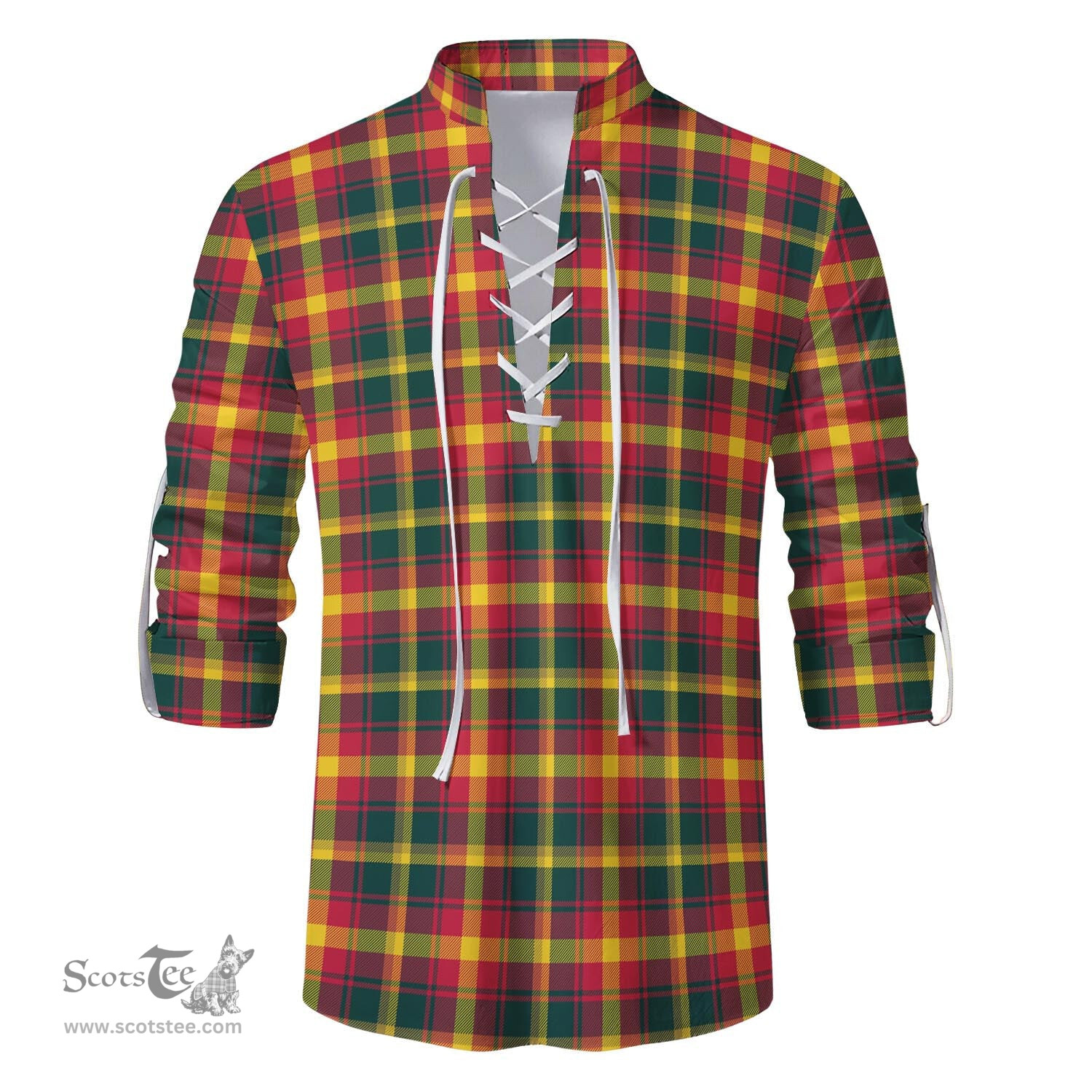 ScotsTee Shop Scottish Maple Leaf Canada Clan Tartan Mens Scottish Jacobite Ghillie Casual Shirt