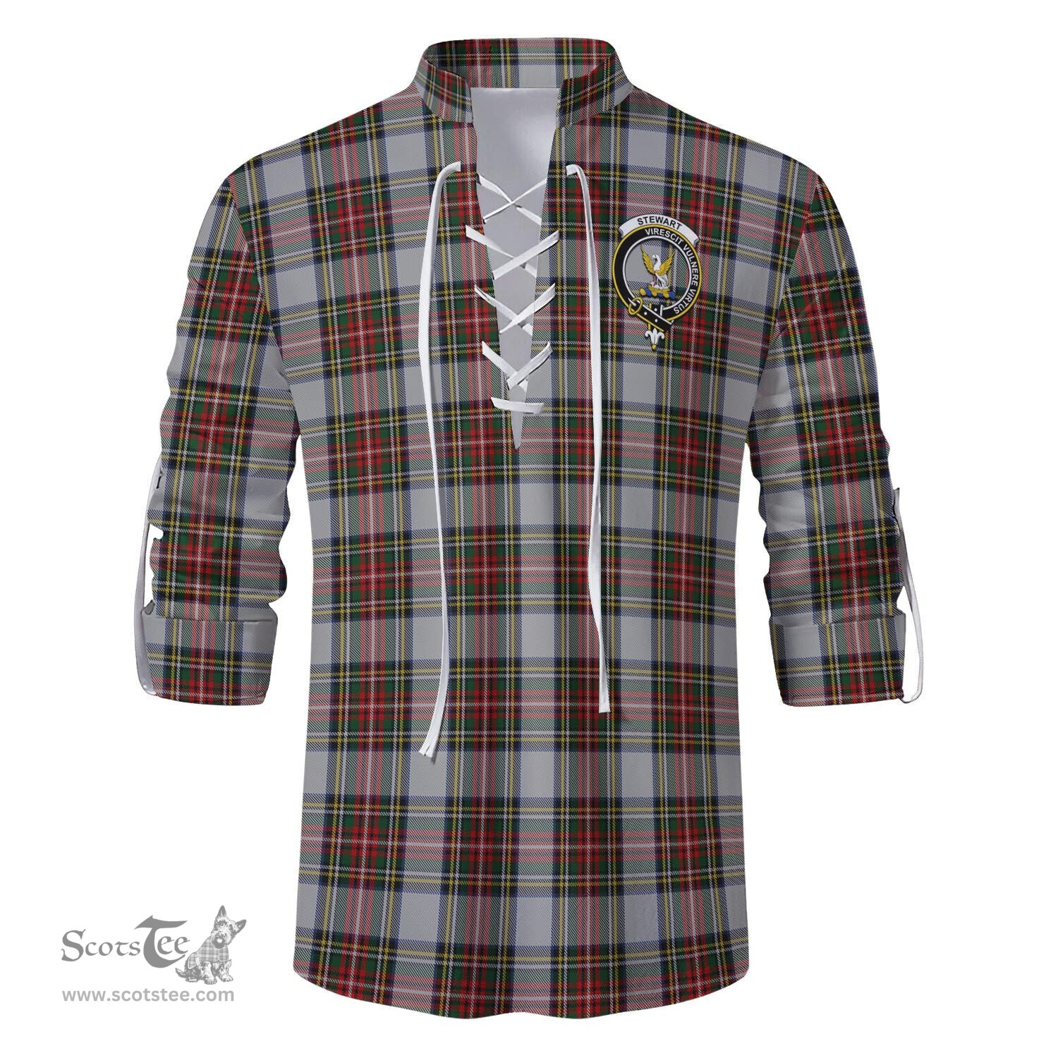 ScotsTee Shop Scottish Stewart Dress Clan Crest Tartan Mens Scottish Jacobite Ghillie Casual Shirt